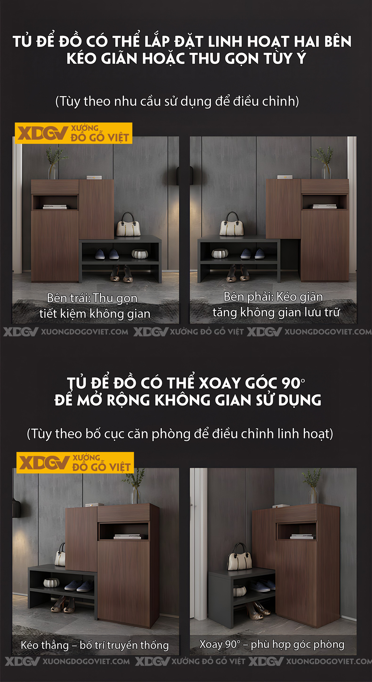 Tủ Giày MDF Công Nghiệp Kết Hợp Kệ Thấp Thay Đổi Linh Hoạt