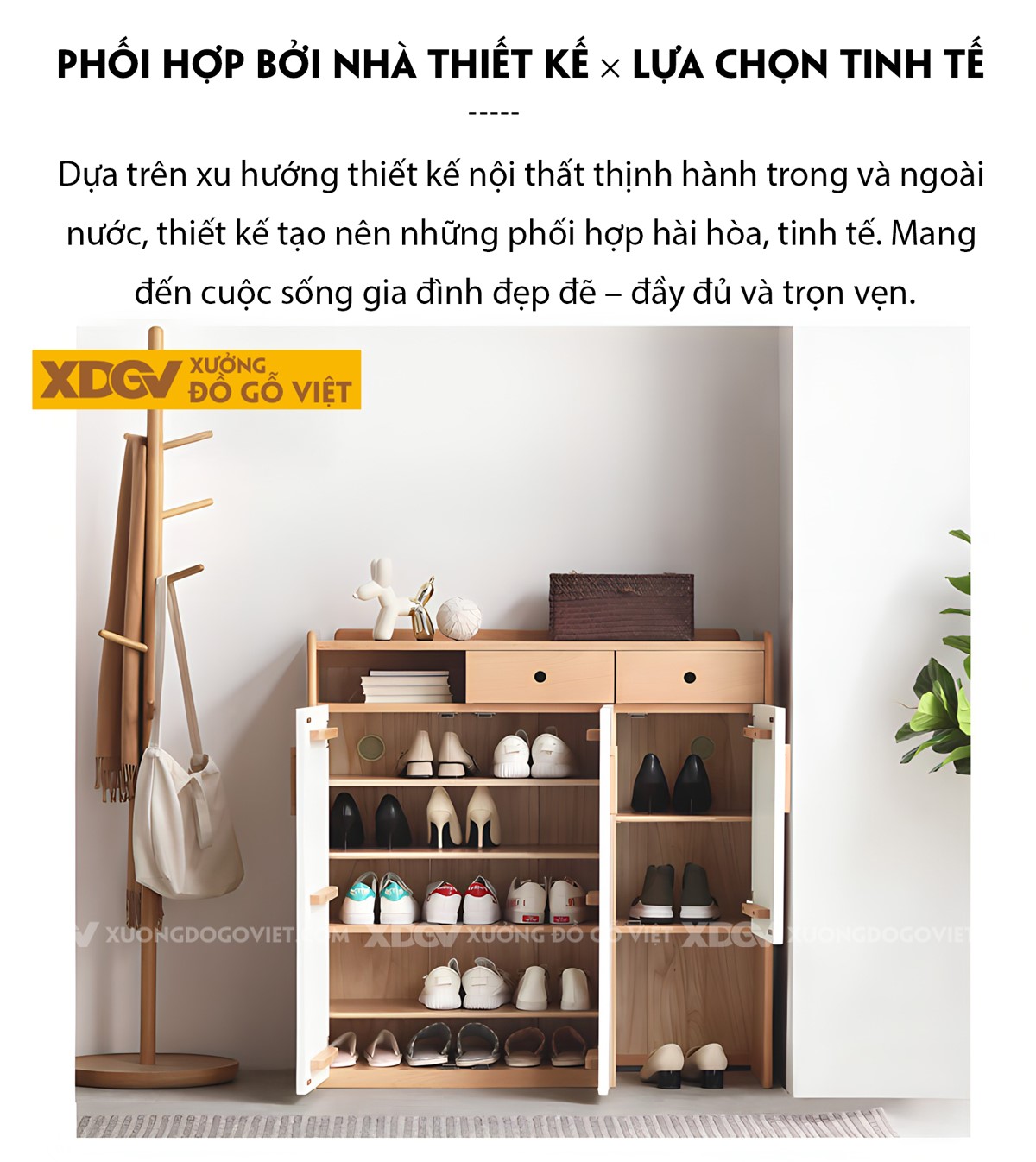 Tủ Gỗ Sồi Mỹ Cánh Sơn Trắng Có Ngăn Chứa Ghế Ngồi Thử Giày