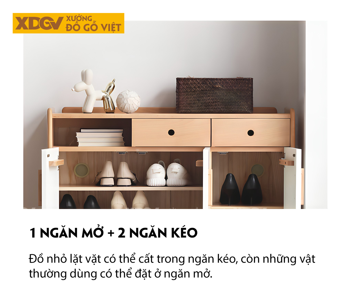 Tủ Gỗ Sồi Mỹ Cánh Sơn Trắng Có Ngăn Chứa Ghế Ngồi Thử Giày