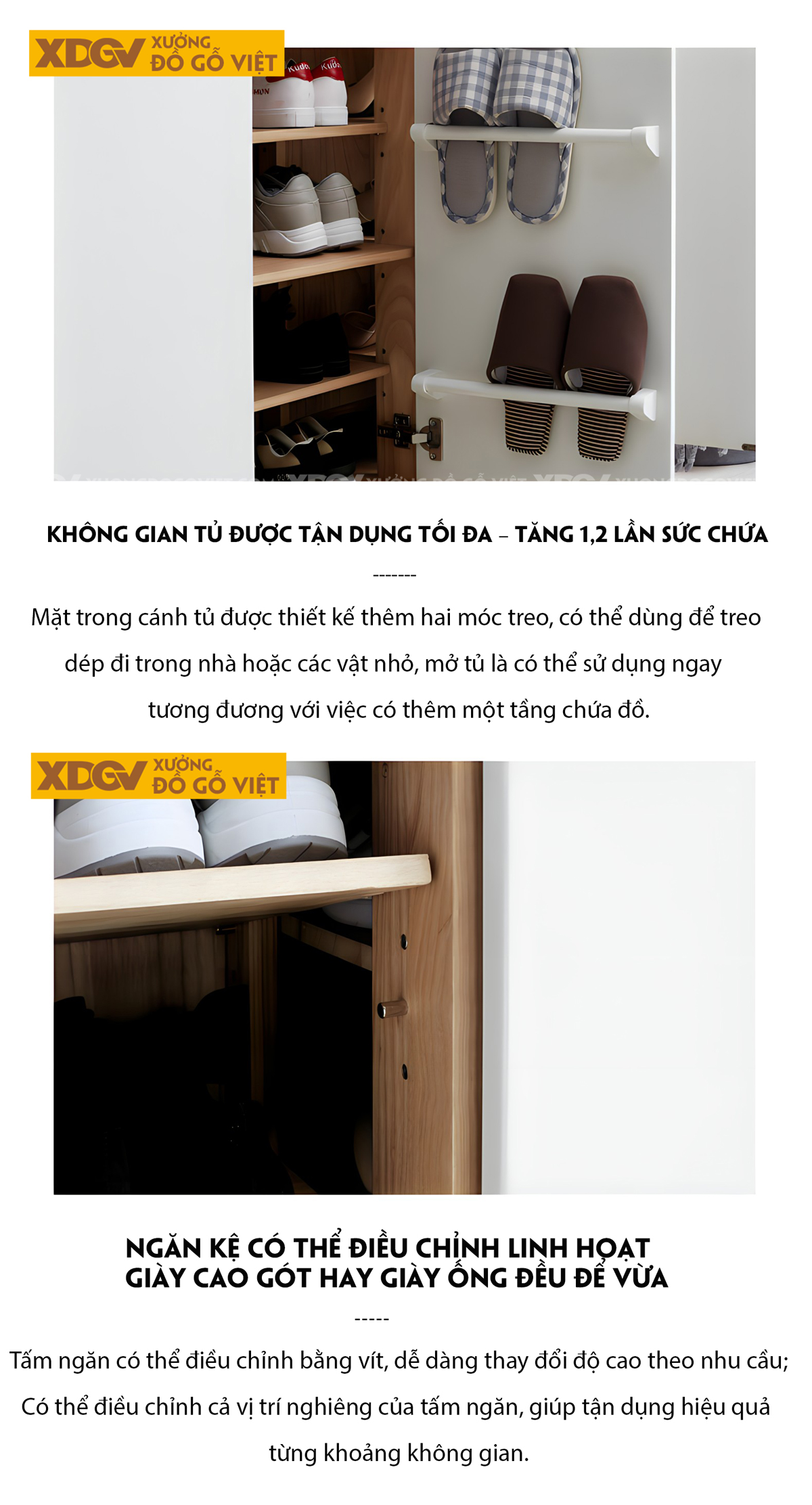 Tủ Gỗ Sồi Tự Nhiên Đựng Giày Dép Cánh Sơn Trắng Hiện Đại