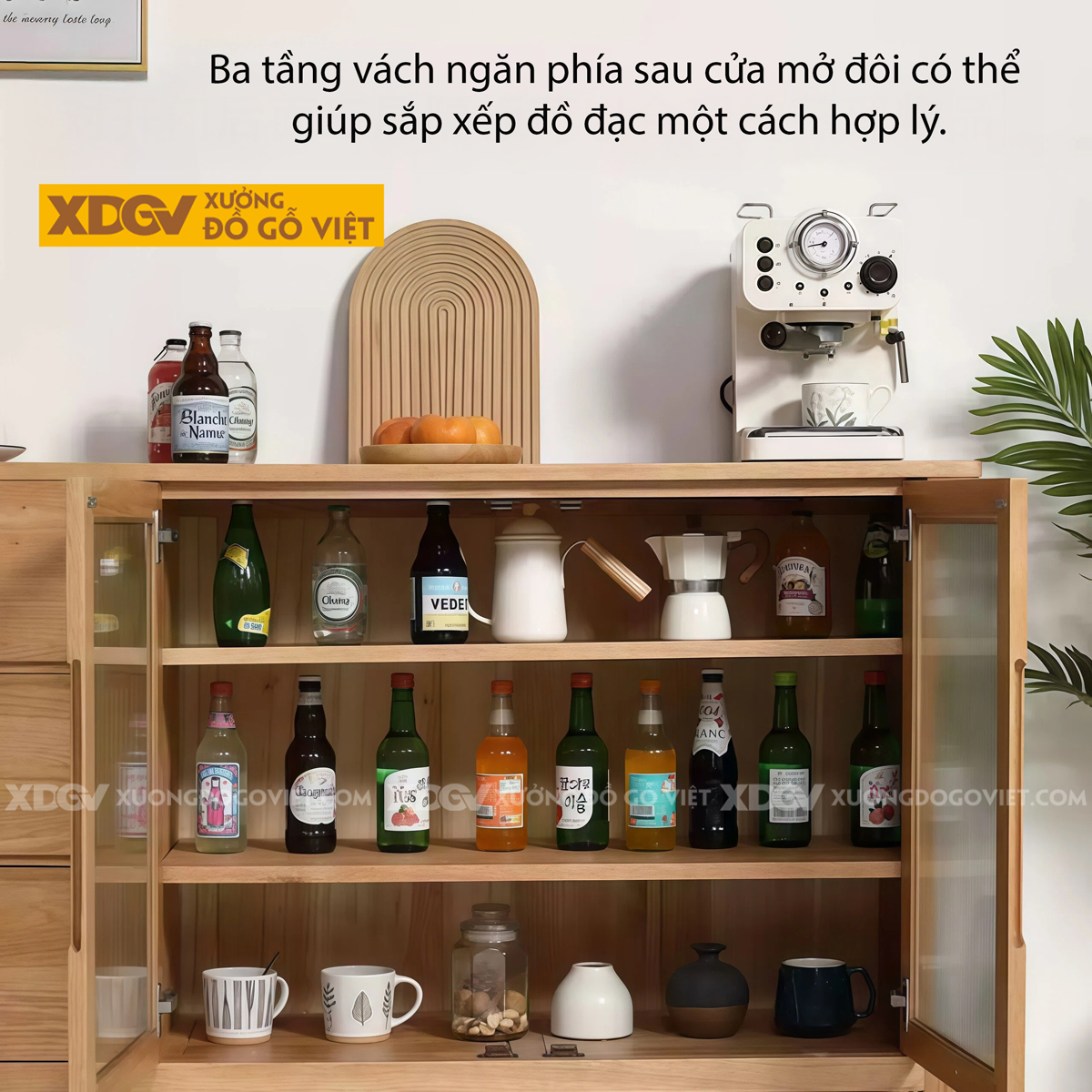 Tủ Lưu Trữ Chén Bát Dáng Hộp Vuông Phối Tủ Kèm Hệ Ngăn Kéo