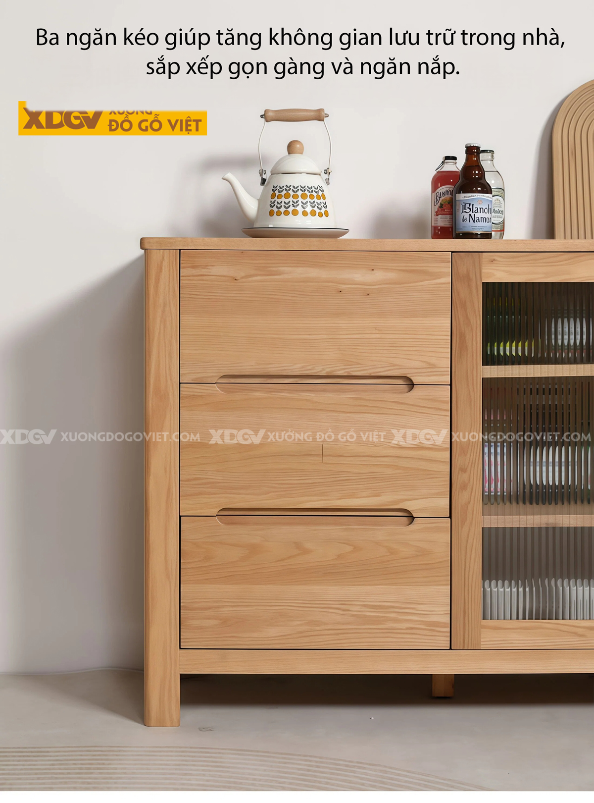 Tủ Lưu Trữ Chén Bát Dáng Hộp Vuông Phối Tủ Kèm Hệ Ngăn Kéo