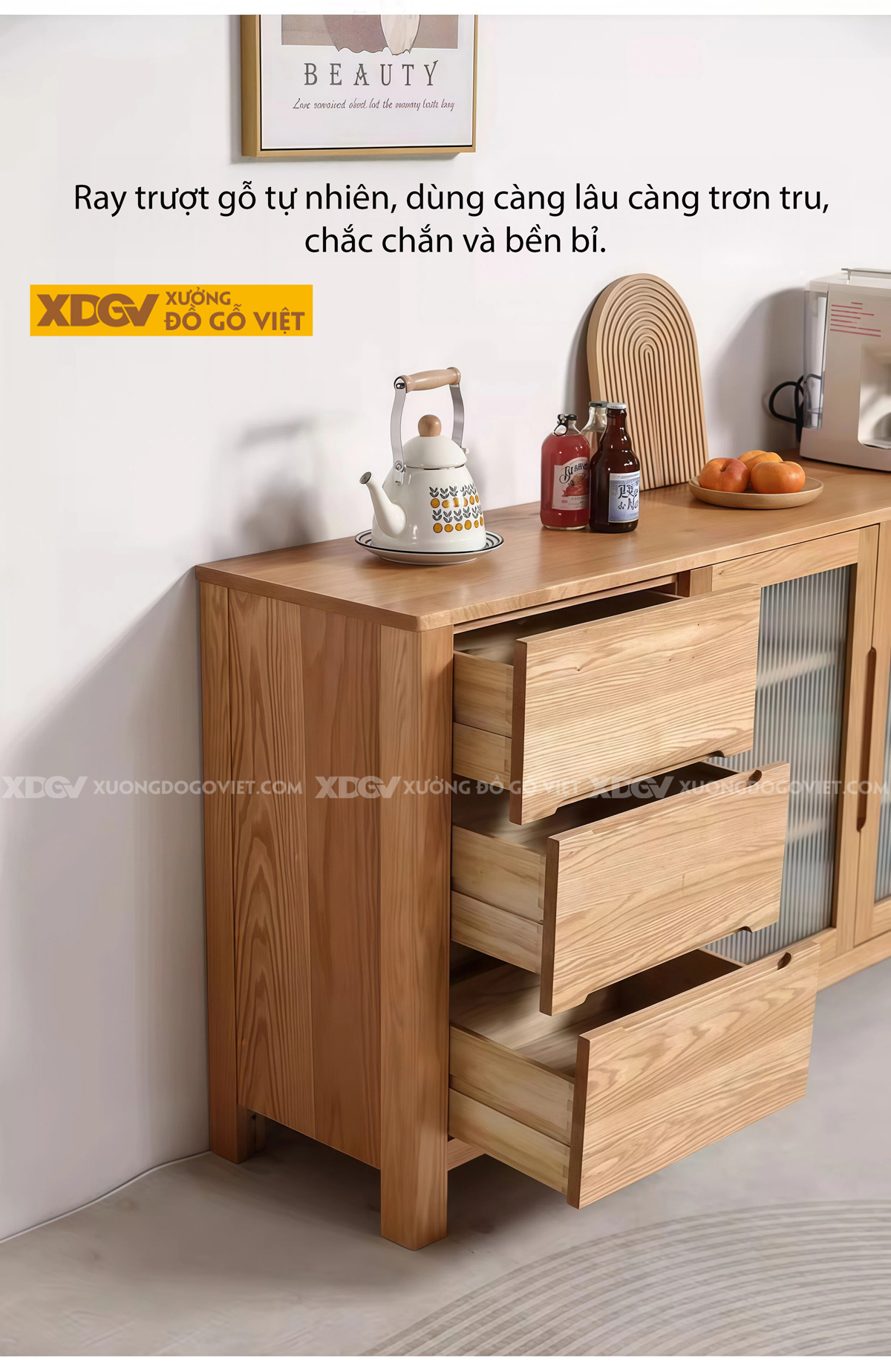 Tủ Lưu Trữ Chén Bát Dáng Hộp Vuông Phối Tủ Kèm Hệ Ngăn Kéo