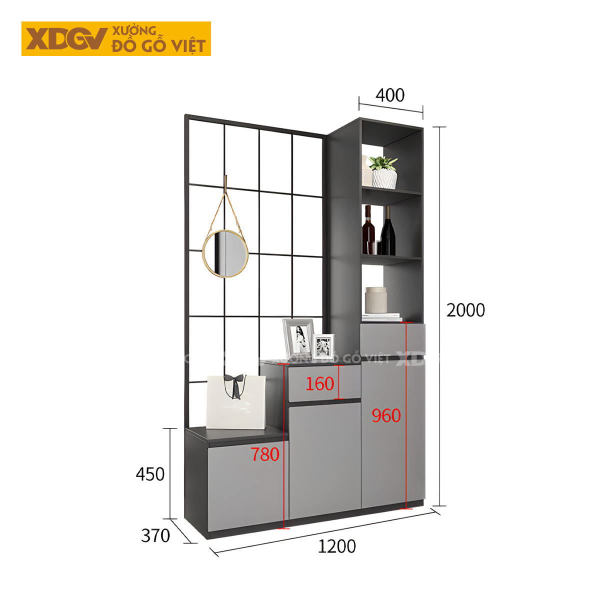 Tủ Lưu Trữ Rượu MDF Hiện Đại Kiêm Vách Ngăn Căn Hộ Tiện Nghi