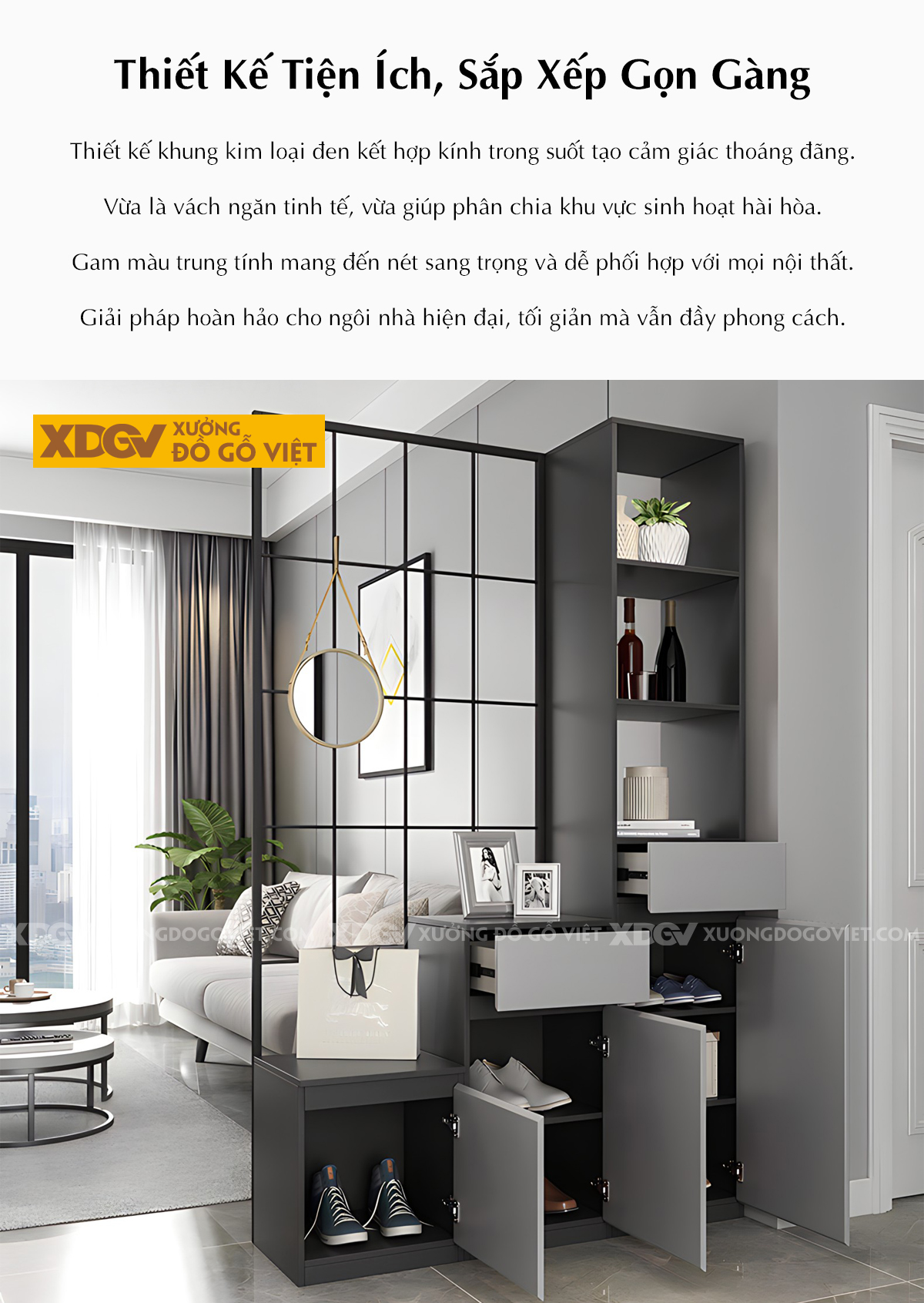 Tủ Lưu Trữ Rượu MDF Hiện Đại Kiêm Vách Ngăn Căn Hộ Tiện Nghi