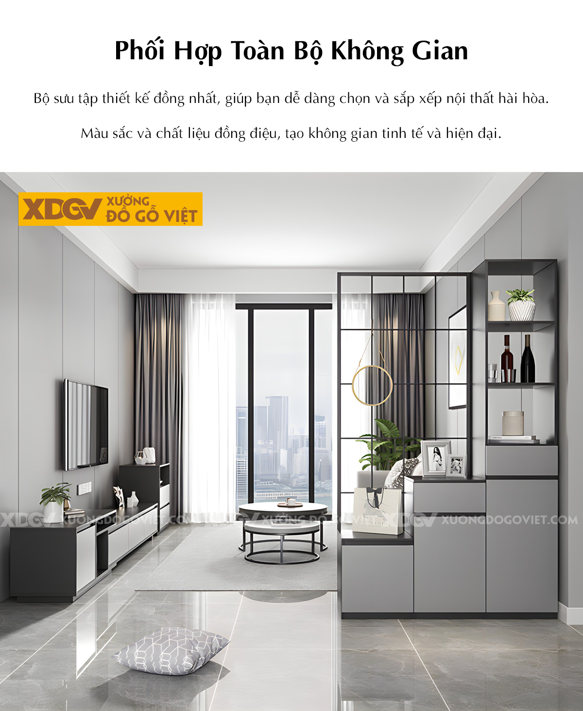 Tủ Lưu Trữ Rượu MDF Hiện Đại Kiêm Vách Ngăn Căn Hộ Tiện Nghi