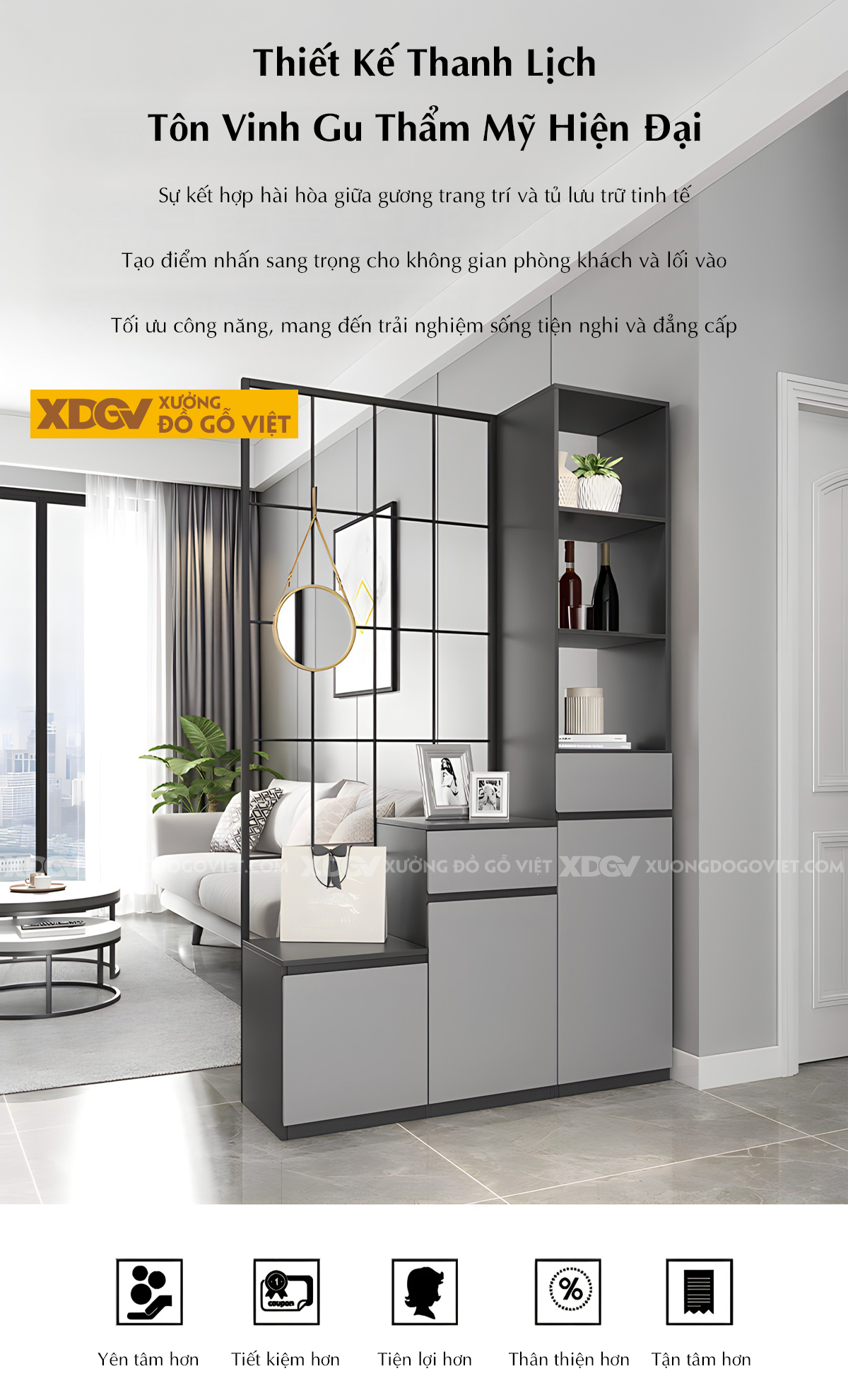 Tủ Lưu Trữ Rượu MDF Hiện Đại Kiêm Vách Ngăn Căn Hộ Tiện Nghi