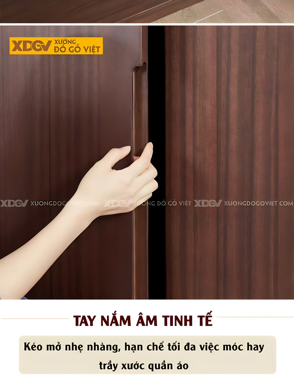 Tủ Quần Áo Đôi Óc Chó Hiện Đại Mặt Phẳng Tay Âm Bên Trong
