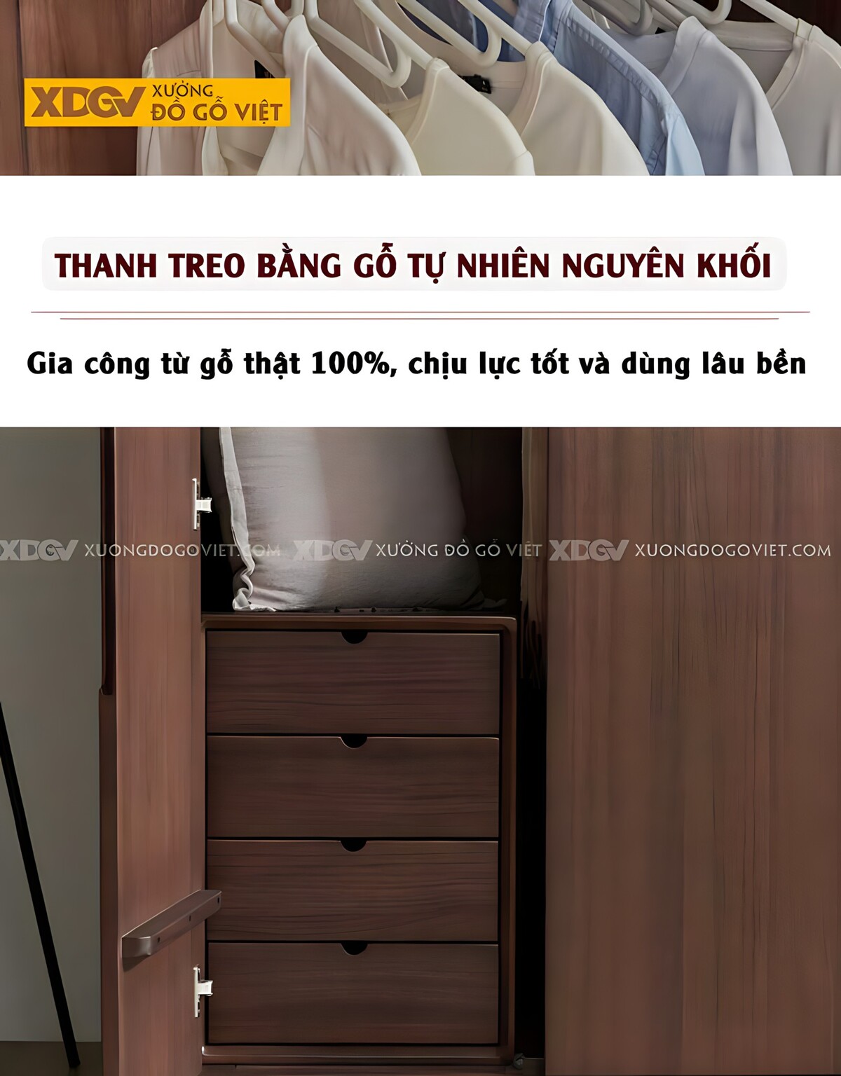 Tủ Quần Áo Đôi Óc Chó Hiện Đại Mặt Phẳng Tay Âm Bên Trong