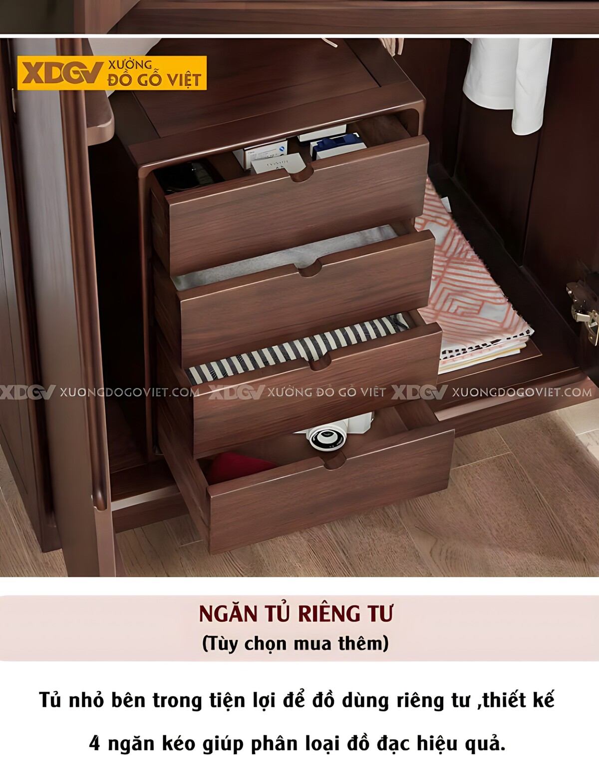 Tủ Quần Áo Đôi Óc Chó Hiện Đại Mặt Phẳng Tay Âm Bên Trong