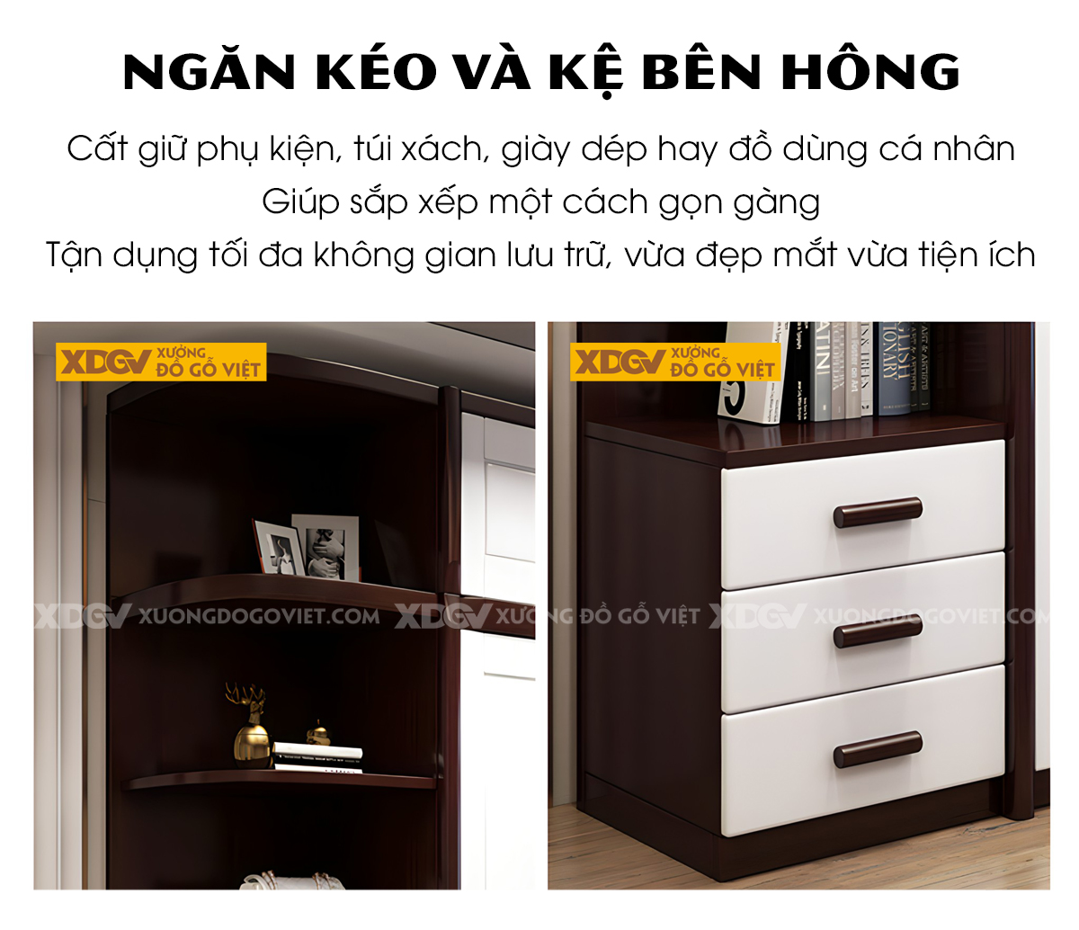 Tủ Quần Áo Gỗ Cao Su Kịch Trần 6 Cánh Cửa Mở Tay Nắm Dài