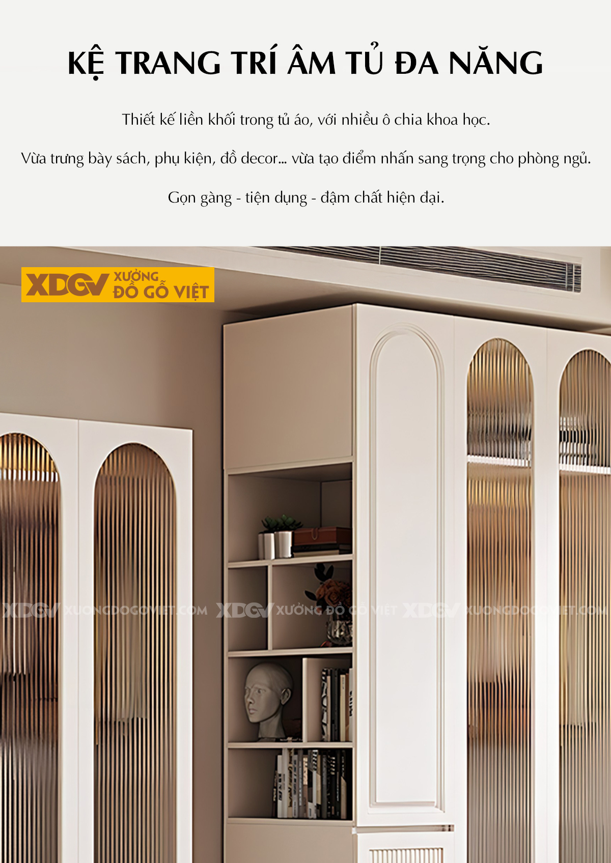 Tủ Quần Áo Gỗ Cao Su Trắng Hiện Đại Ngăn Dưới Rãnh Sọc Dọc