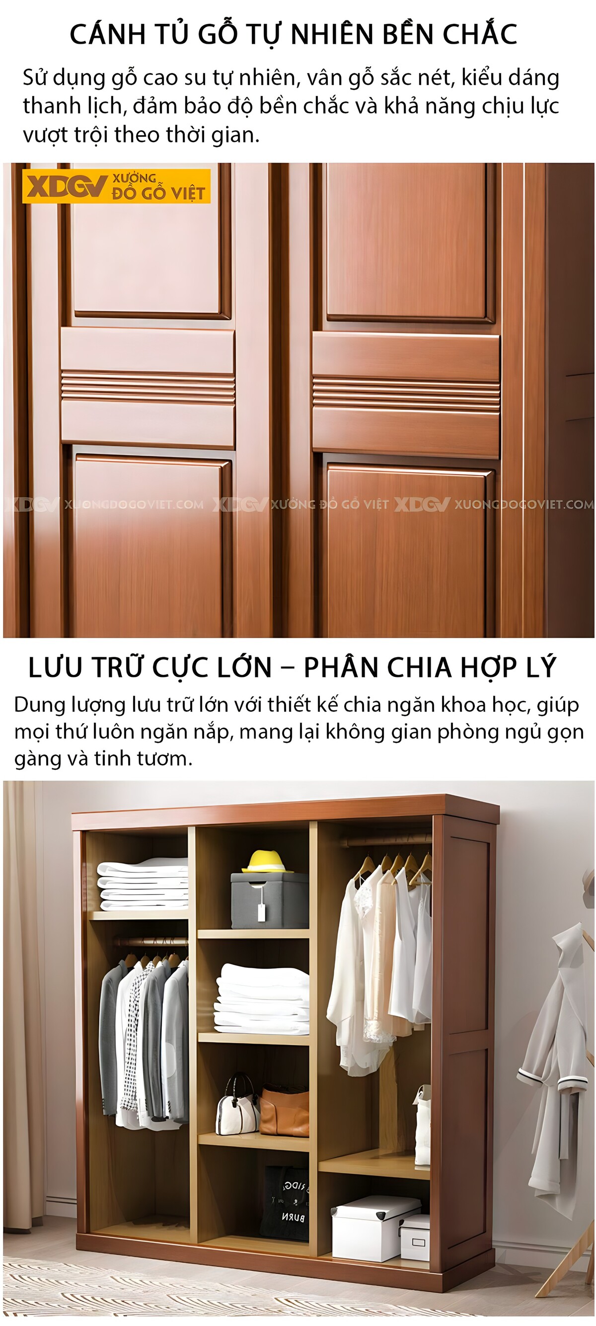 Tủ Quần Áo Gỗ Gõ Đỏ Hiện Đại Cửa Lùa Có Cánh Gương Bo Góc