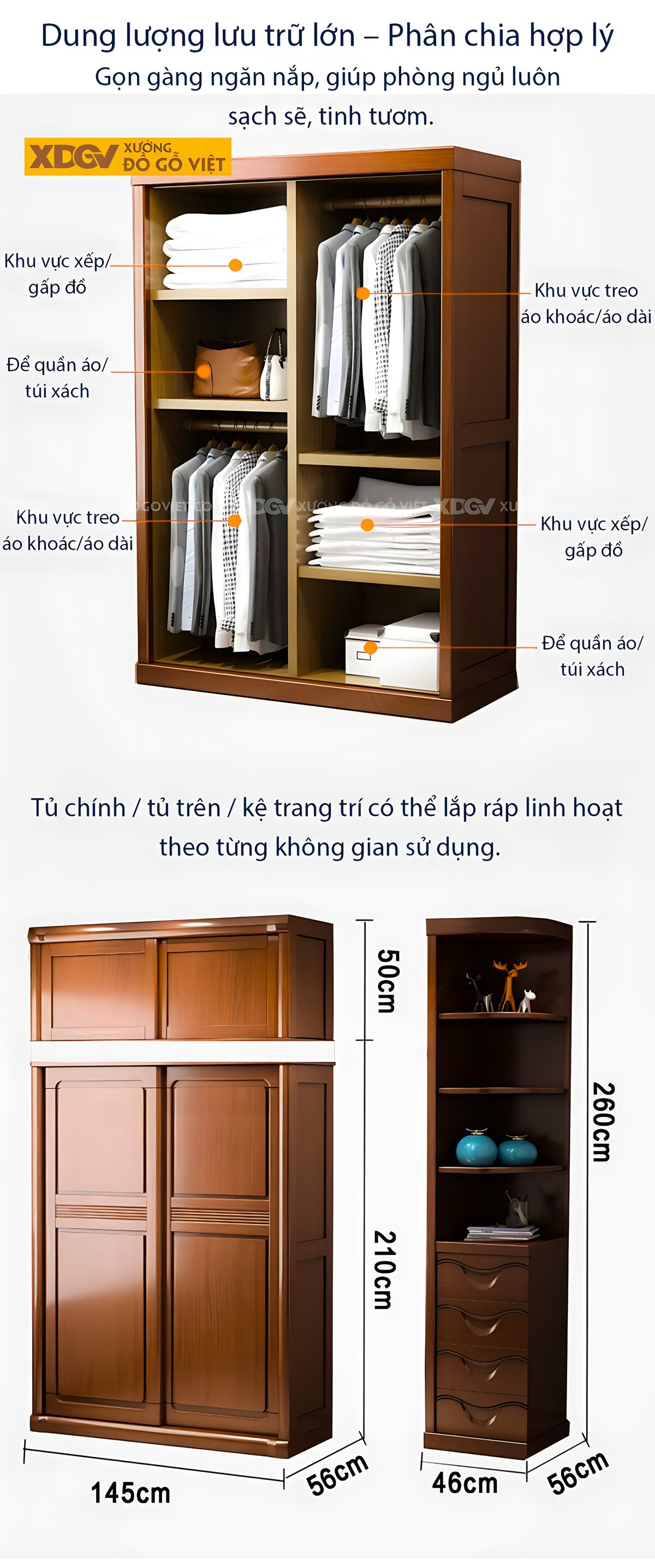 Tủ Quần Áo Gỗ Gõ Đỏ Hiện Đại Cửa Lùa Có Cánh Gương Bo Góc