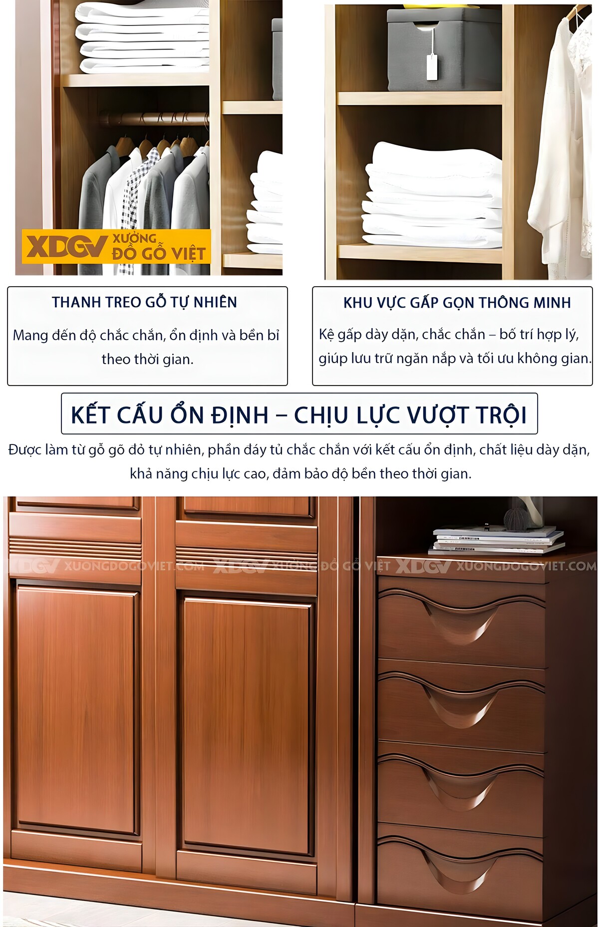 Tủ Quần Áo Gỗ Gõ Đỏ Hiện Đại Cửa Lùa Có Cánh Gương Bo Góc