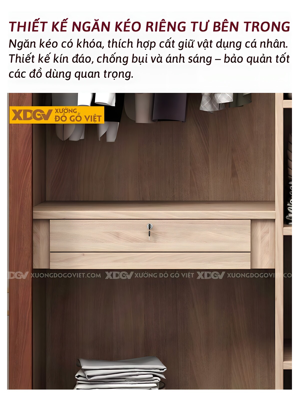 Tủ Quần Áo Gỗ Gõ Hiện Đại Tối Giản 3 Cánh Cửa Lùa Rãnh Giữa