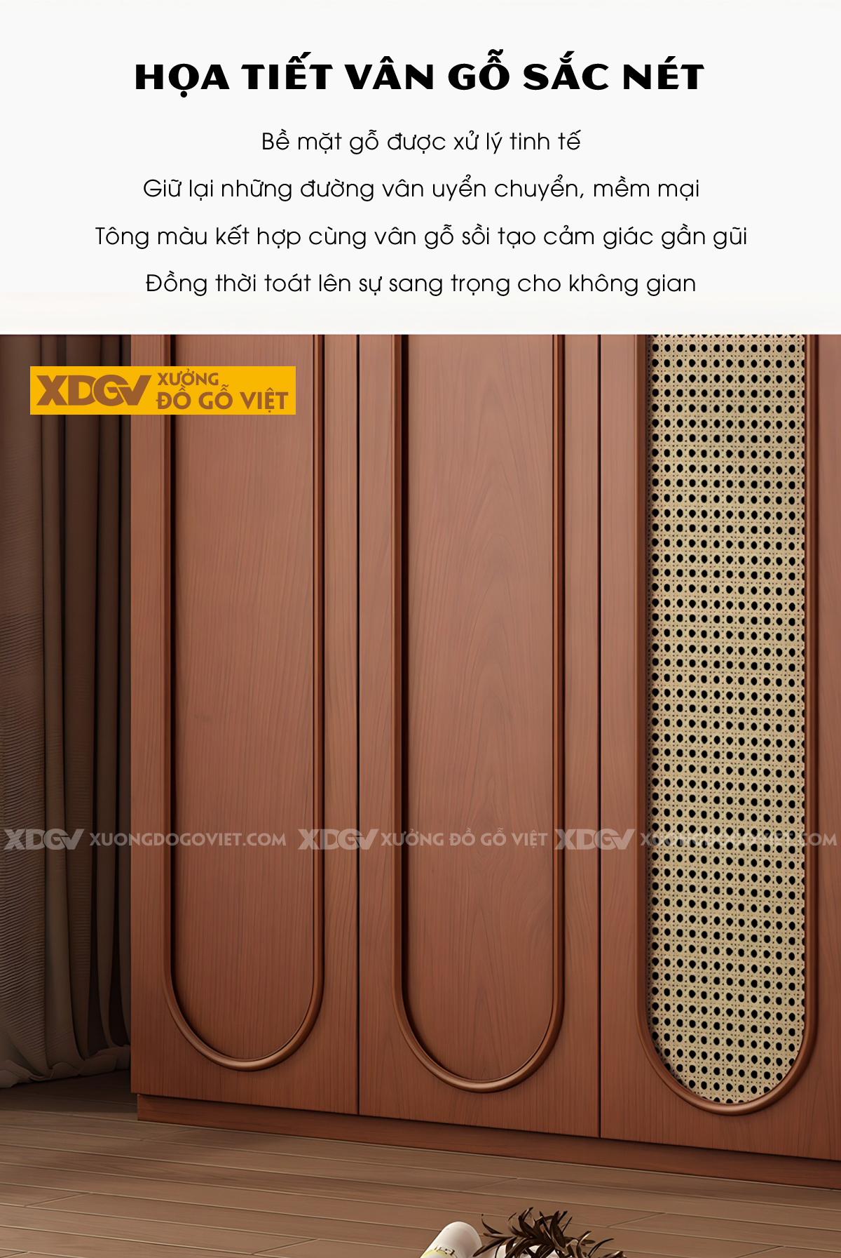 Tủ Quần Áo Gỗ Sồi Kịch Trần 6 Buồng Không Gian Lưu Trữ Lớn