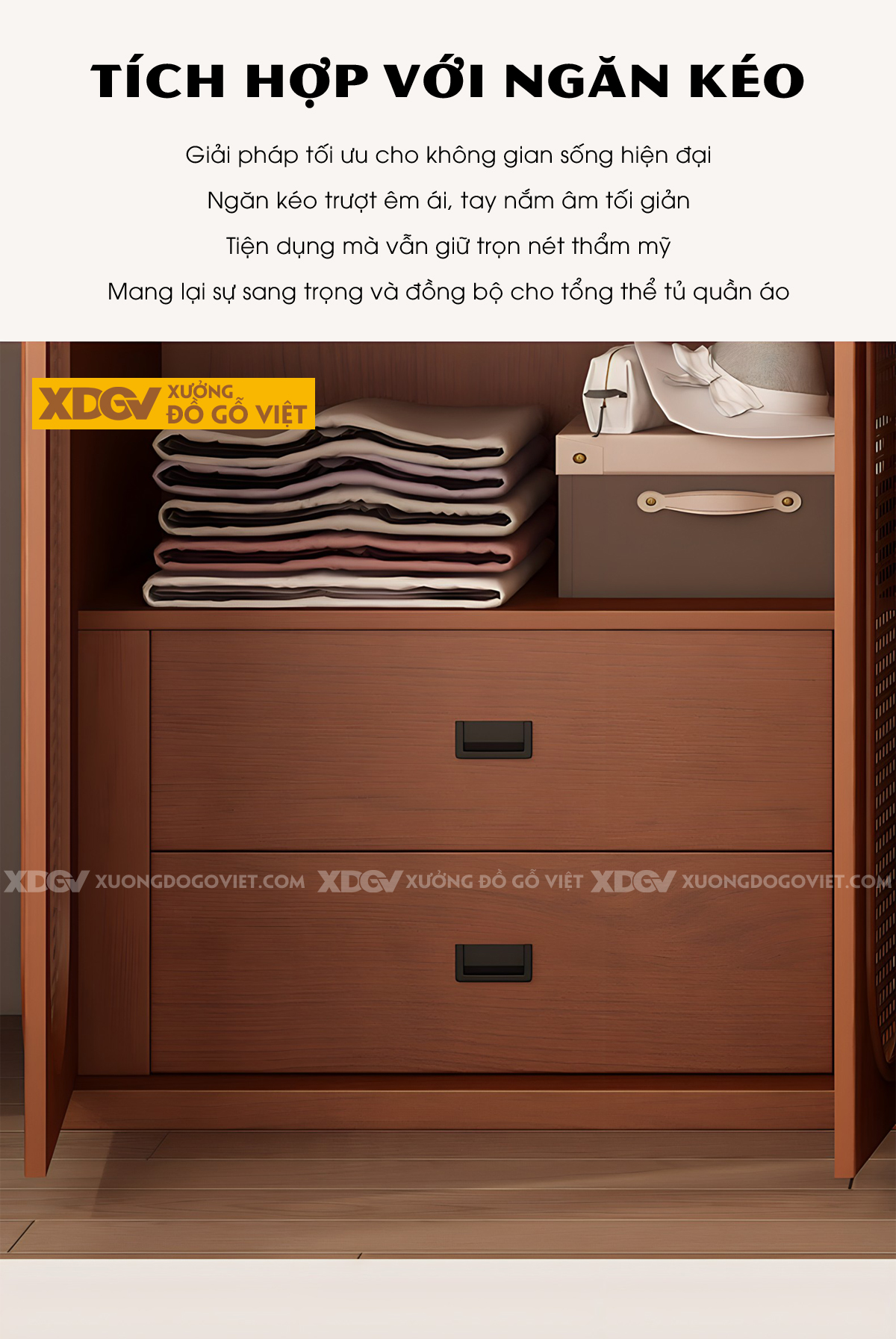 Tủ Quần Áo Gỗ Sồi Kịch Trần 6 Buồng Không Gian Lưu Trữ Lớn