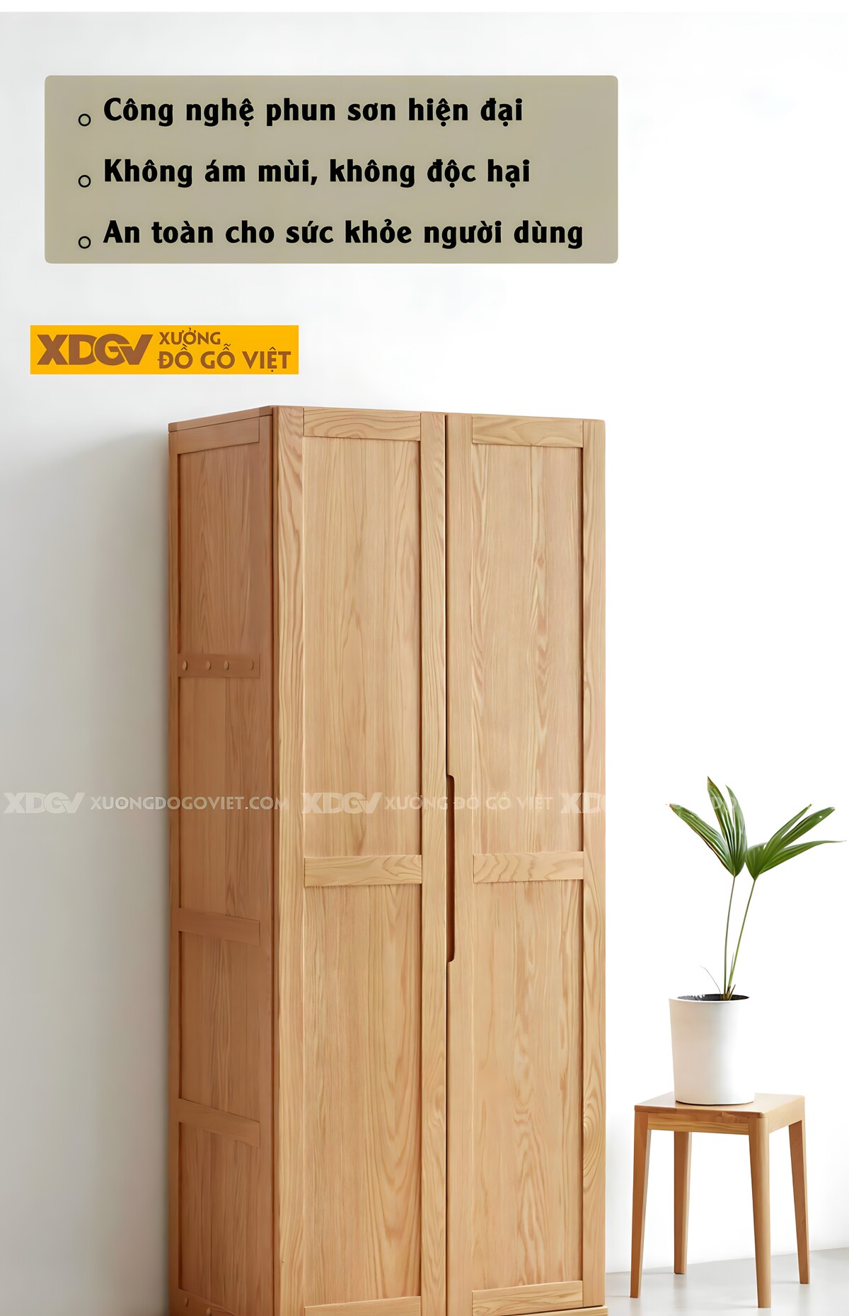 Tủ Quần Áo Gỗ Sồi Tự Nhiên Khung Pano Tay Nắm Âm Nhiều Cánh