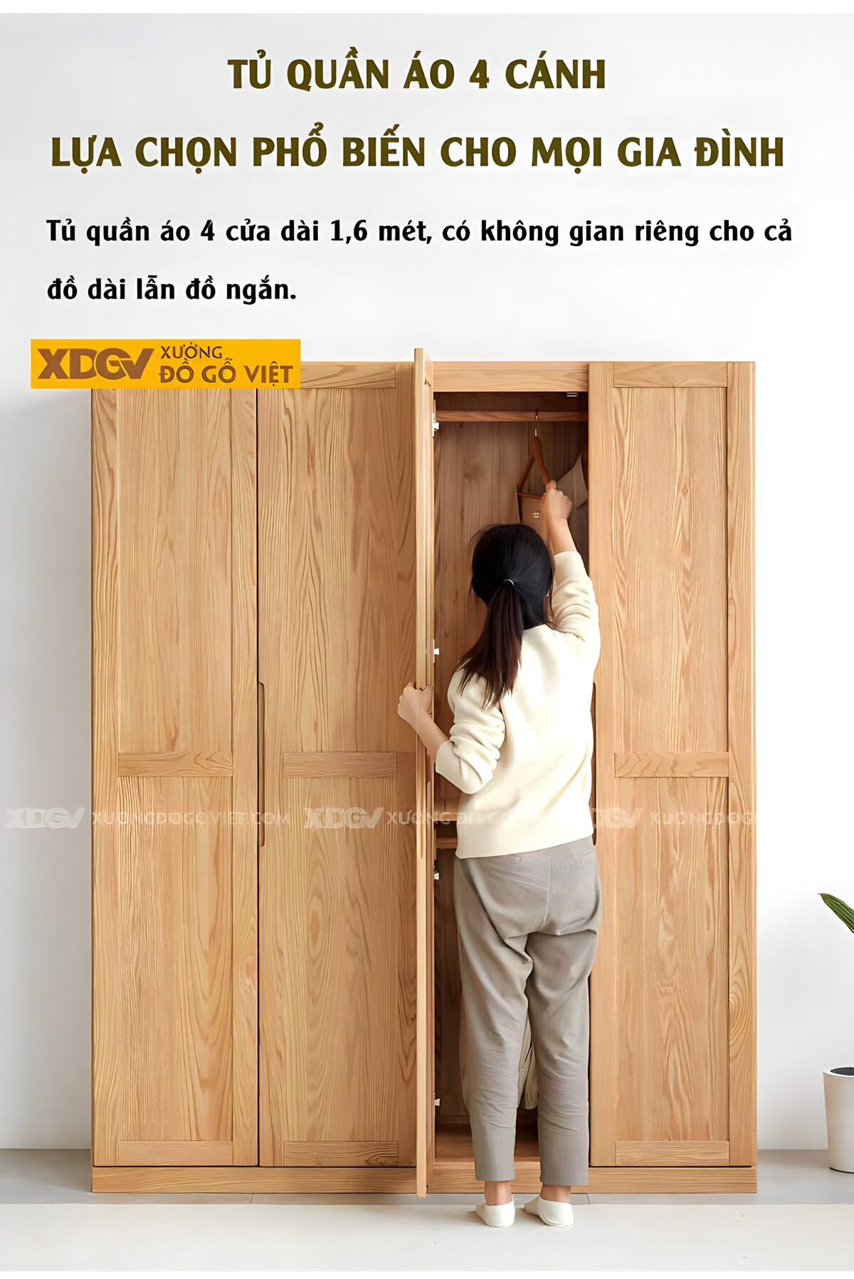 Tủ Quần Áo Gỗ Sồi Tự Nhiên Khung Pano Tay Nắm Âm Nhiều Cánh