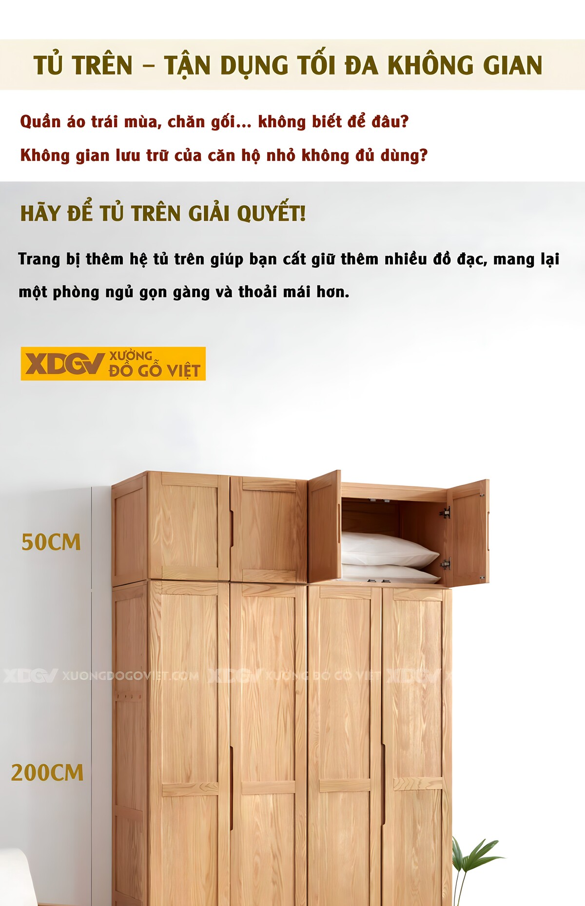 Tủ Quần Áo Gỗ Sồi Tự Nhiên Khung Pano Tay Nắm Âm Nhiều Cánh