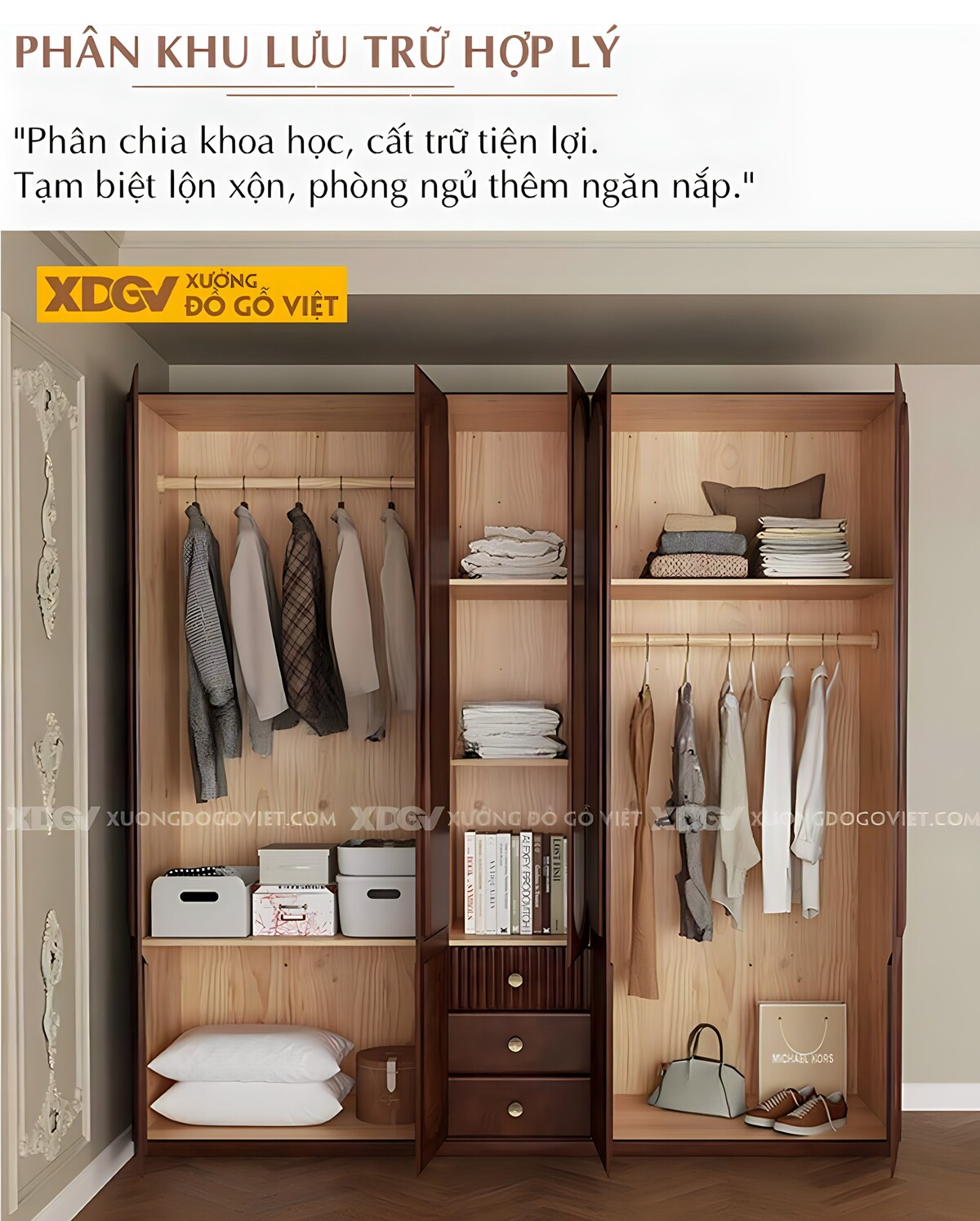 Tủ Quần Áo Gỗ Veneer Xoan Cánh Mái Vòm Kính Râm Mờ Cửa Giữa