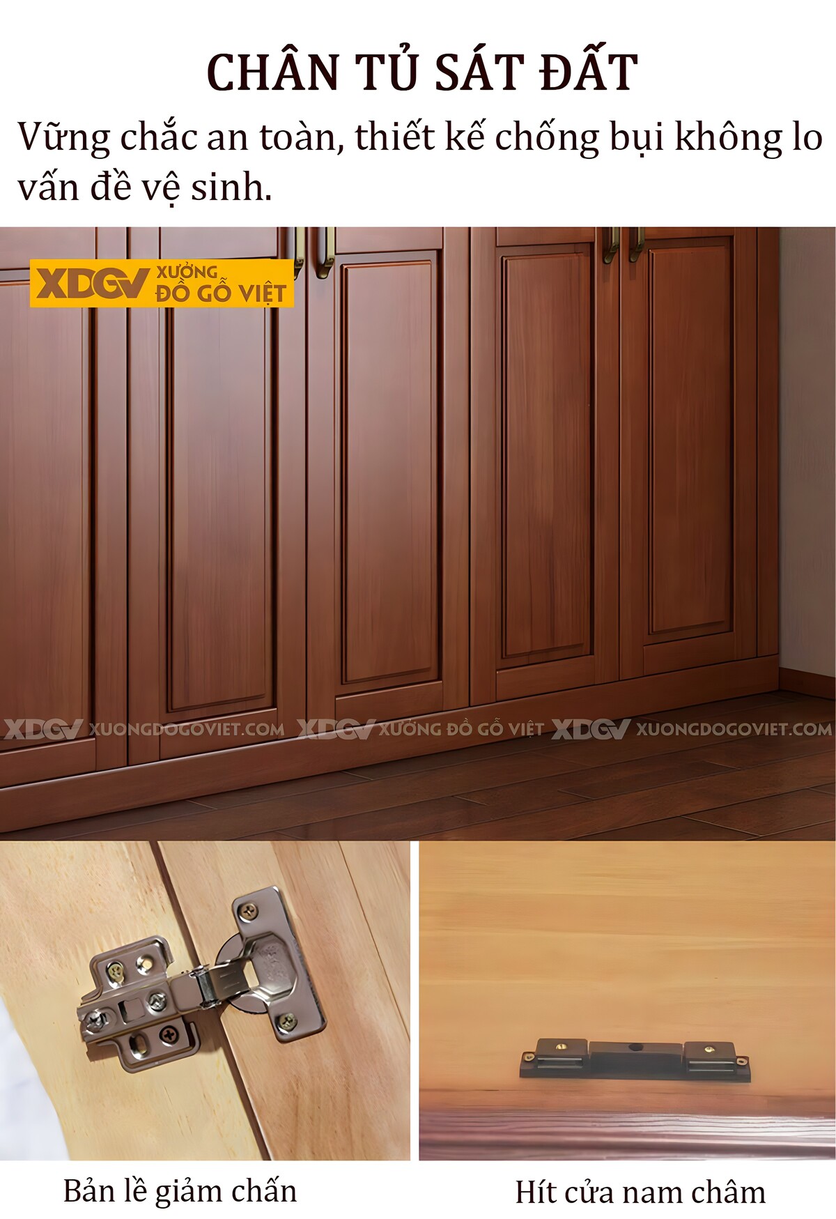 Tủ Quần Áo Kịch Trần Gỗ Gõ Đỏ Tích Hợp Kệ Và Ngăn Kéo Bên