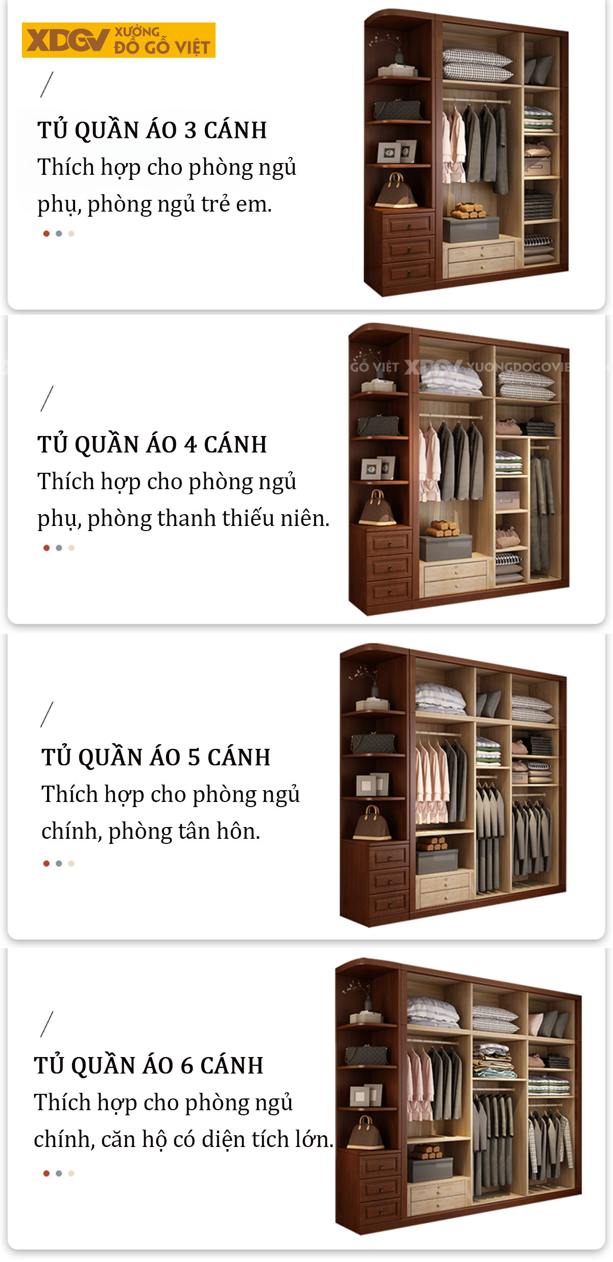 Tủ Quần Áo Kịch Trần Gỗ Gõ Đỏ Tích Hợp Kệ Và Ngăn Kéo Bên