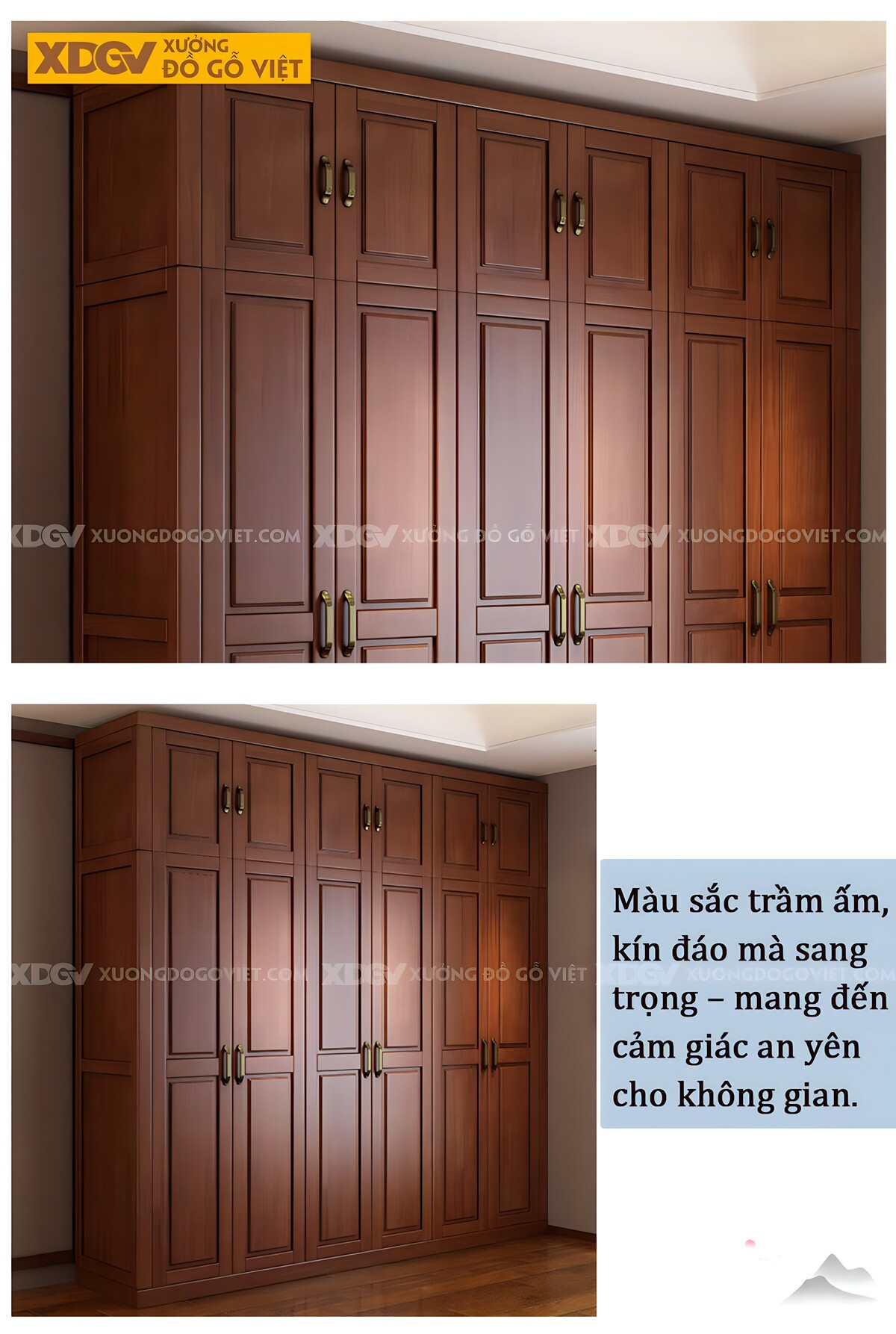 Tủ Quần Áo Kịch Trần Gỗ Gõ Đỏ Tích Hợp Kệ Và Ngăn Kéo Bên