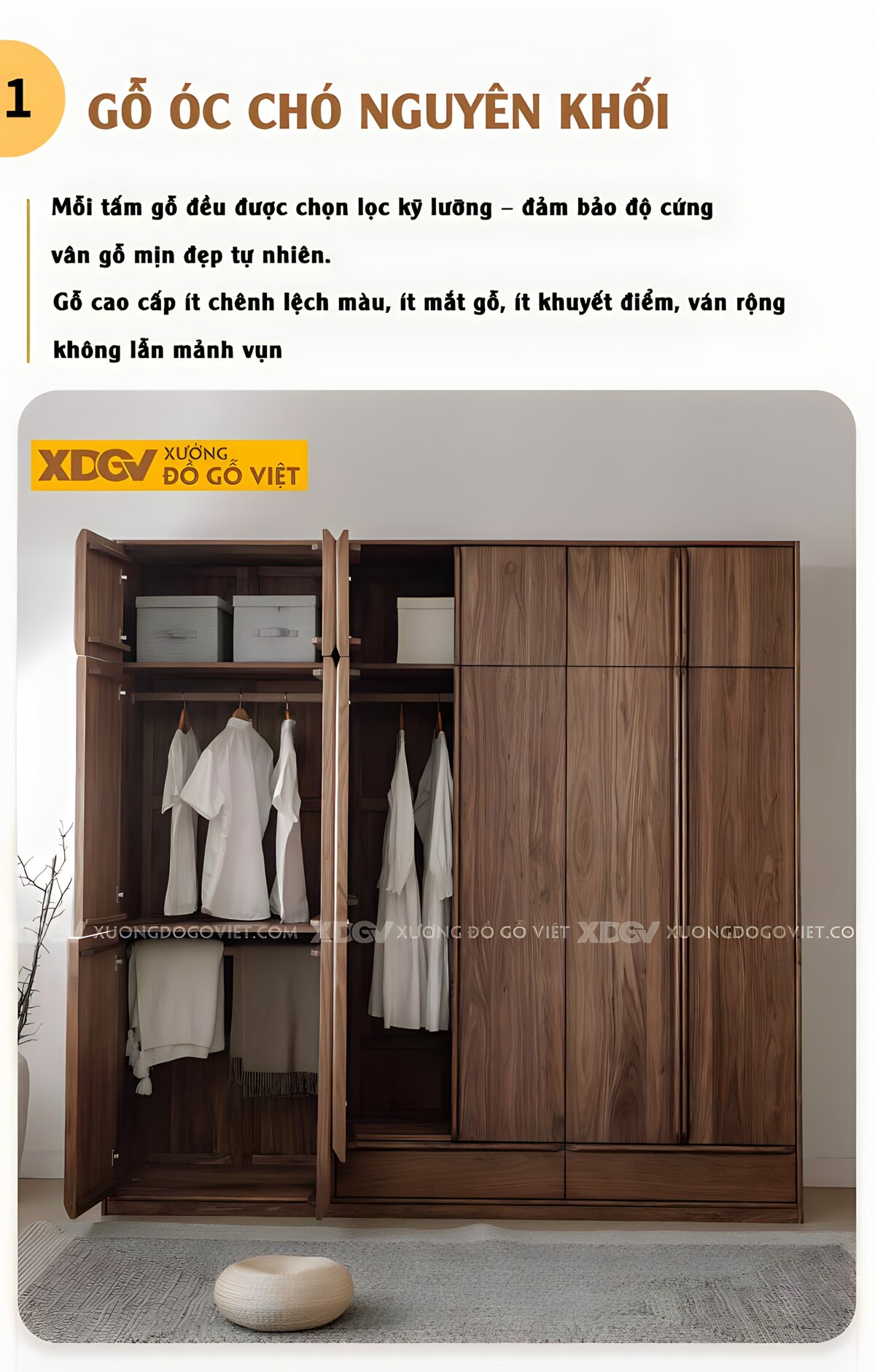 Tủ Quần Áo Óc Chó Hình Khối Hiện Đại Tối Giản Tay Nổi Dài