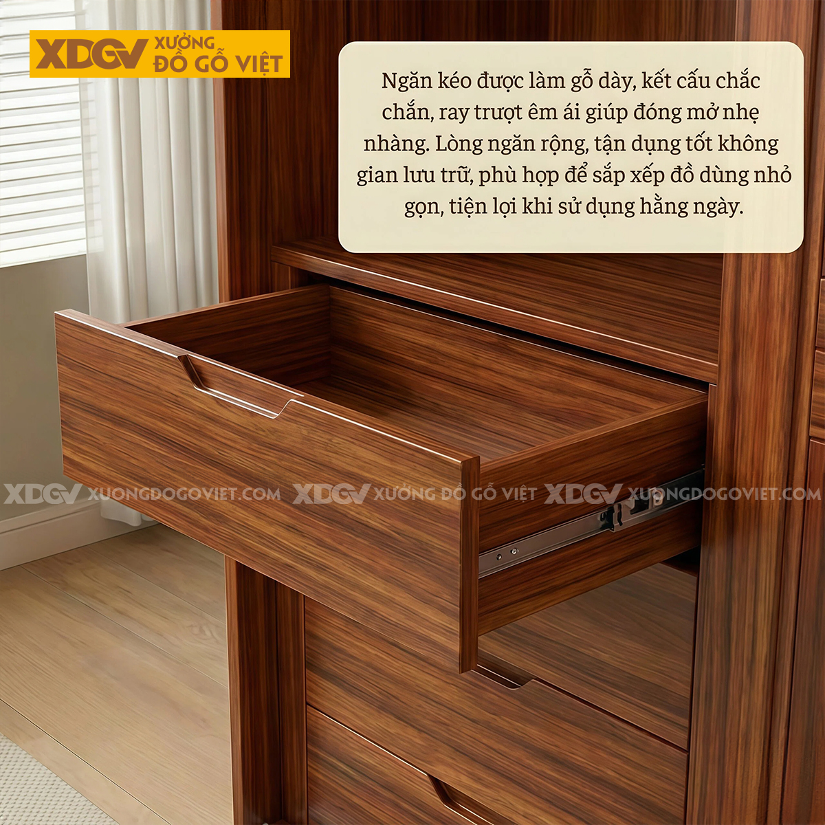 Tủ Quần Áo Phòng Ngủ Gỗ Gõ Đỏ Phối Cánh Lùa Chân Bệt Kiên Cố