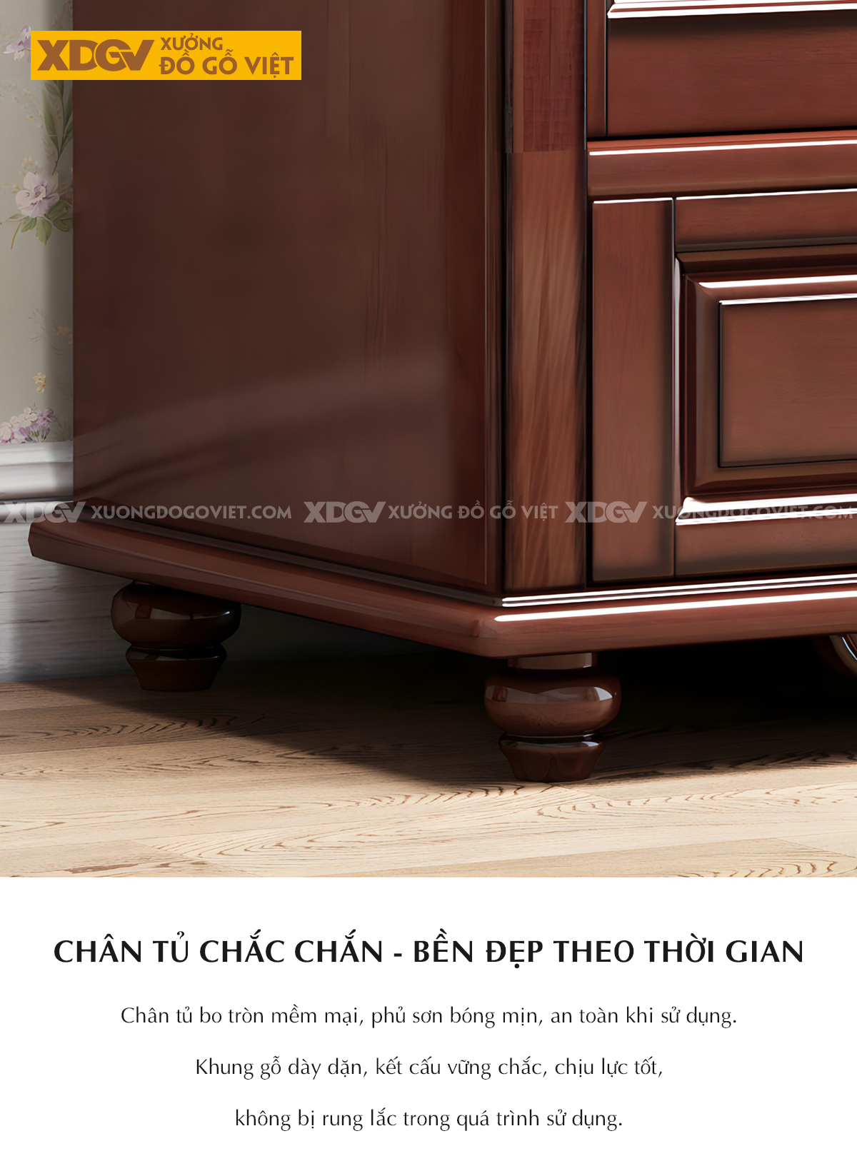 Tủ Quần Áo Xoan Tân Cổ Điển 2 Cánh Cửa Lùa Có Ngăn Kéo Dưới