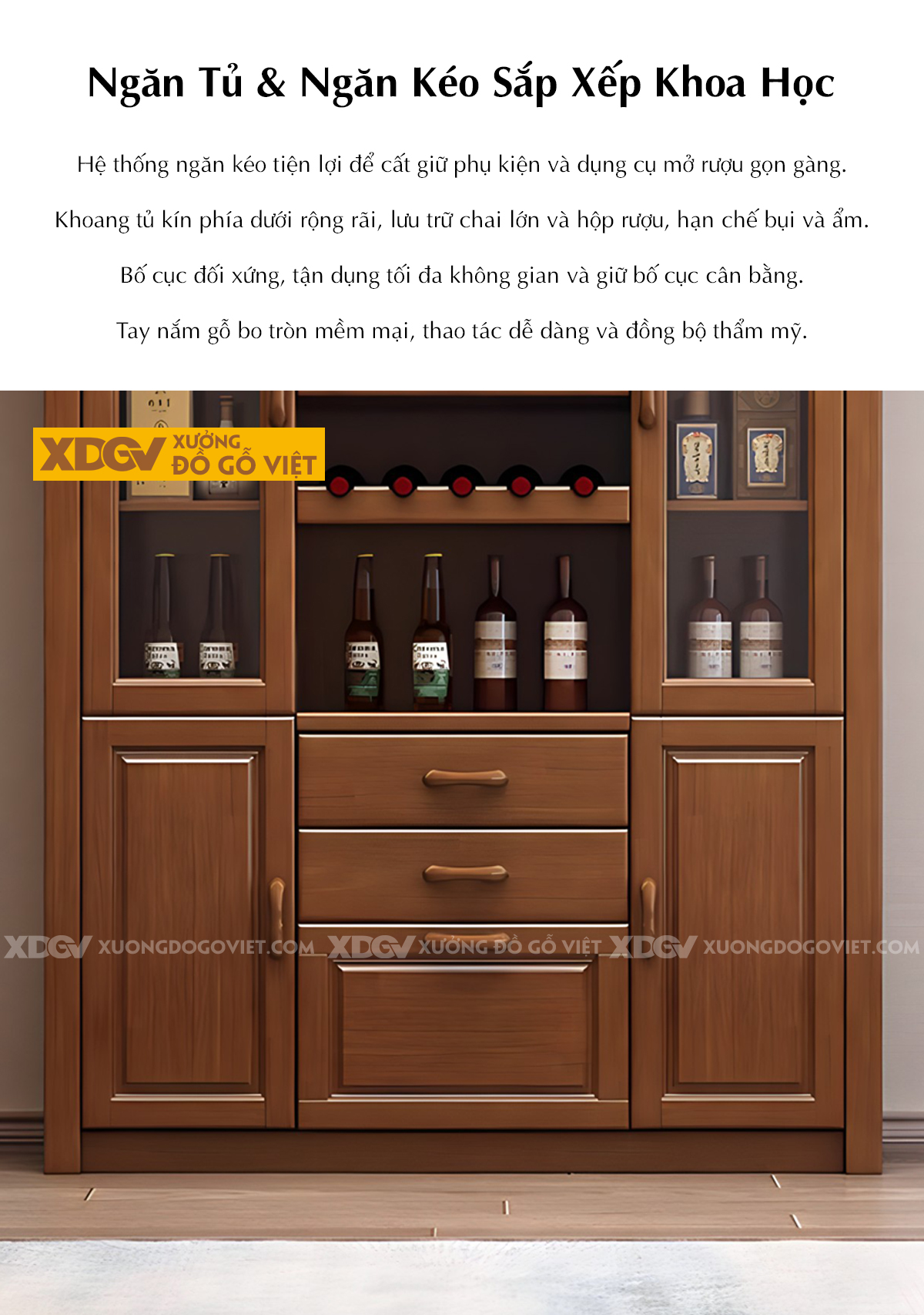 Tủ Rượu Cao Su Hiện Đại Cánh Kính Đối Xứng Kèm Giá Treo Ly