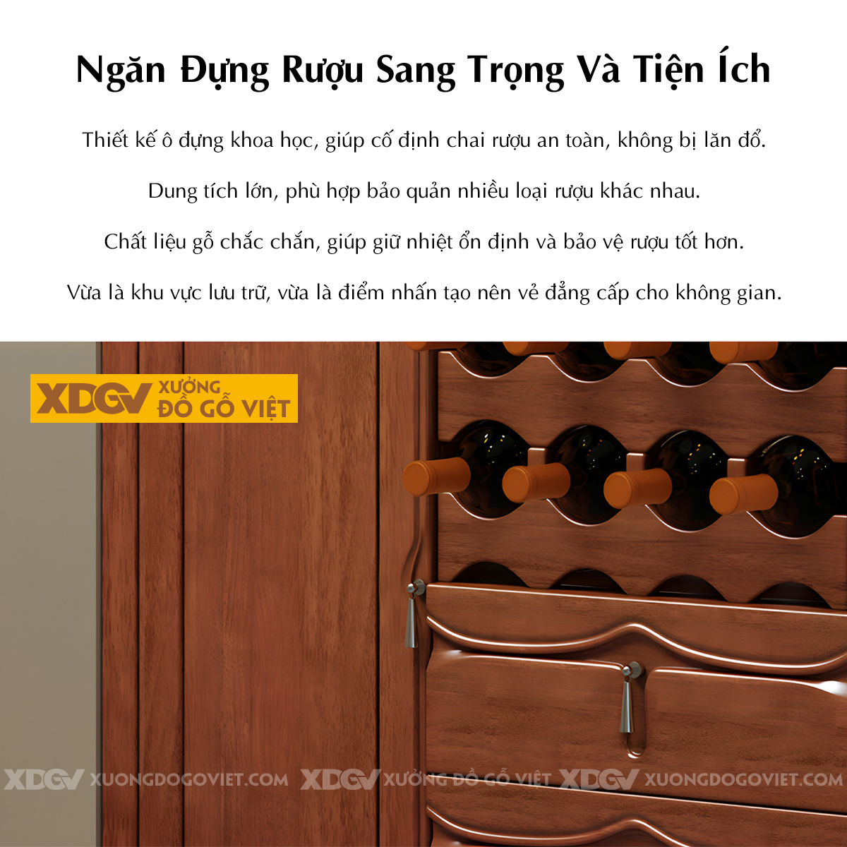 Tủ Rượu Gỗ Cao Su Hiện Đại Thiết Kế Giá Treo Ly Sang Trọng