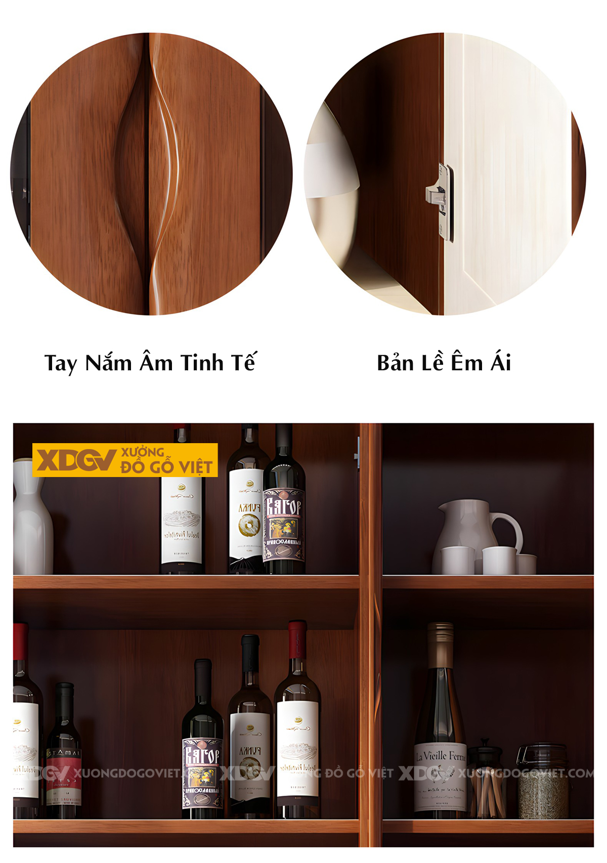 Tủ Rượu Gỗ Cao Su Hiện Đại Thiết Kế Giá Treo Ly Sang Trọng