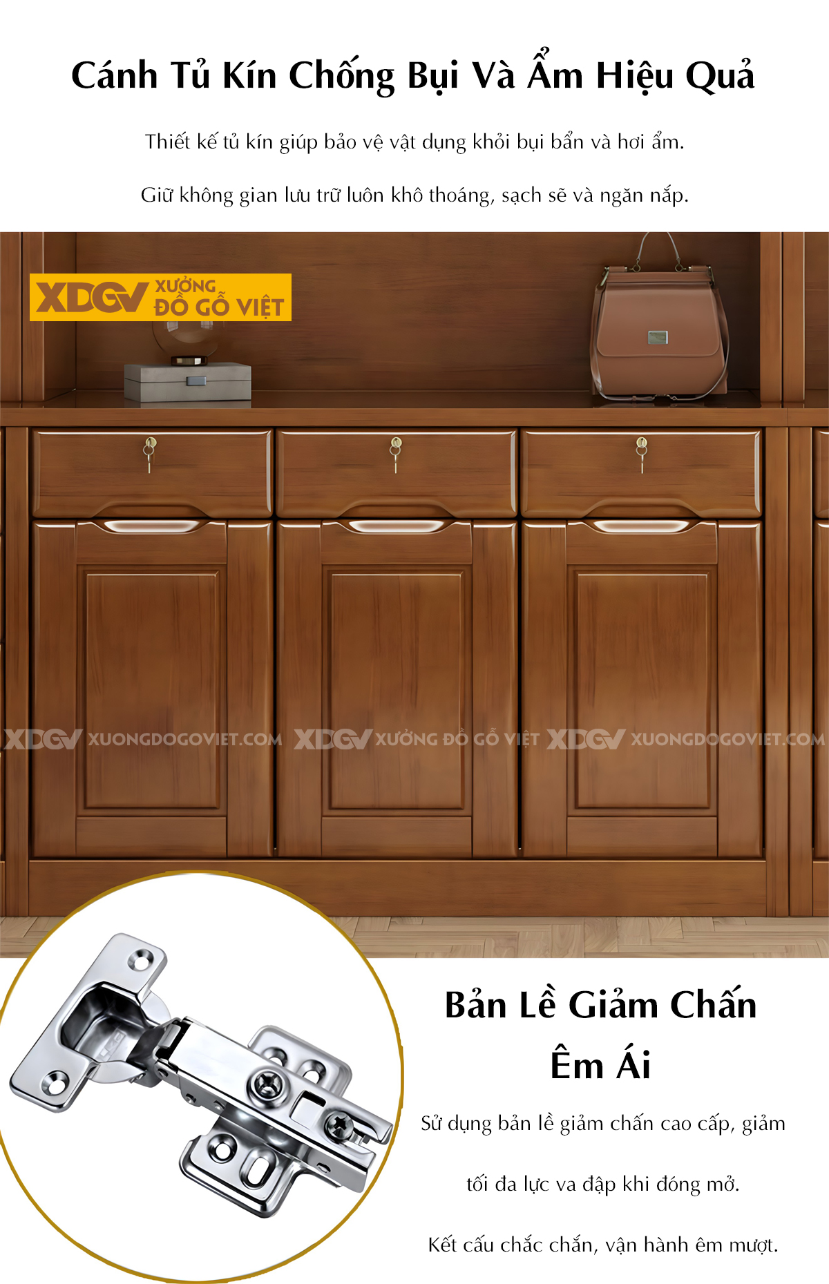 Tủ Rượu Gỗ Cao Su Kệ Hở Kính Đa Cánh Phối Ngăn Kéo Lưu Trữ