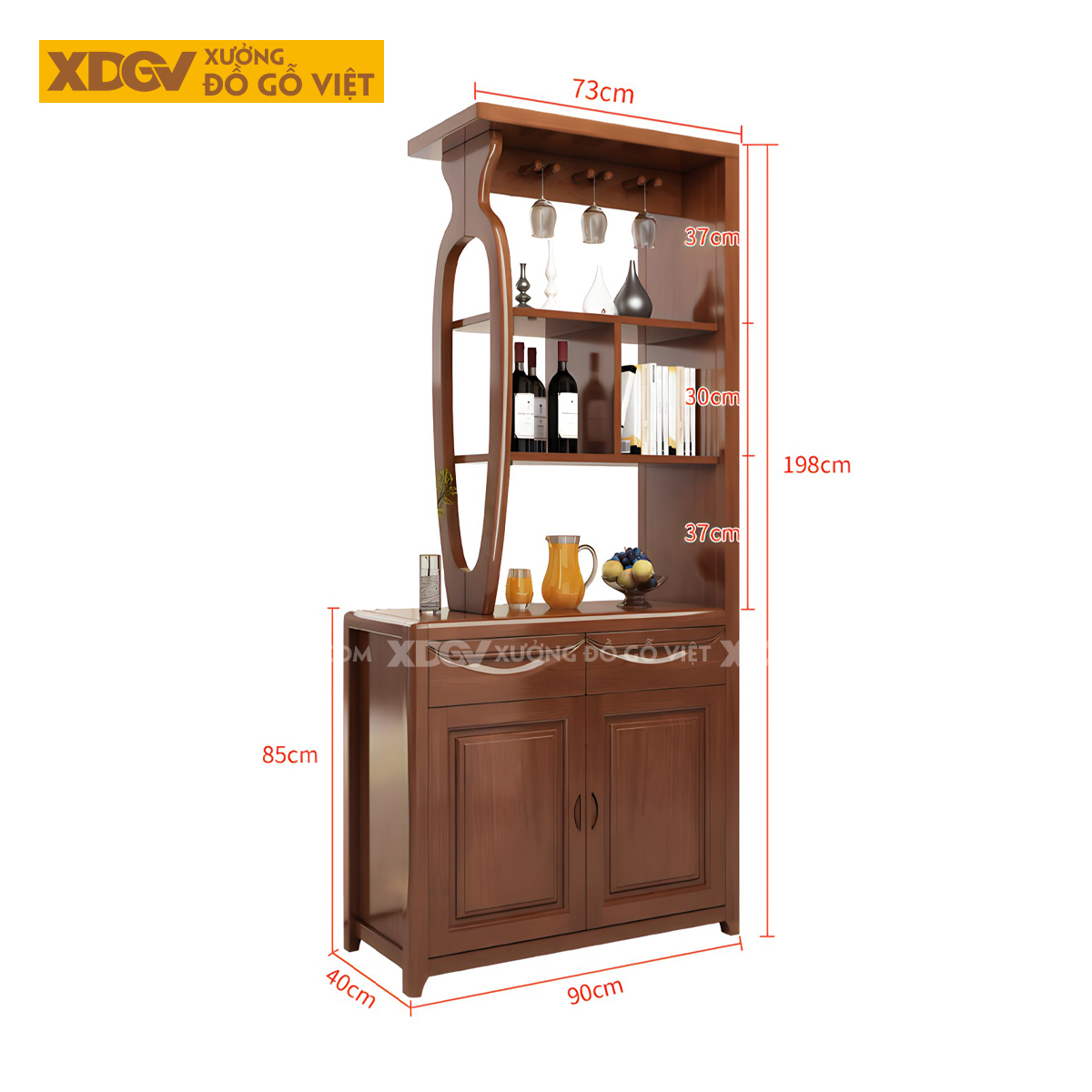 Tủ Rượu Gỗ Cao Su Phòng Khách Hiện Đại Kết Hợp Tủ Kính 2 Bên