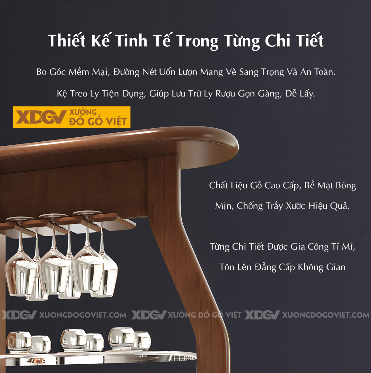 Tủ Rượu Gỗ Cao Su Phòng Khách Kiểu Vách Ngăn Kết Hợp Tủ Kệ