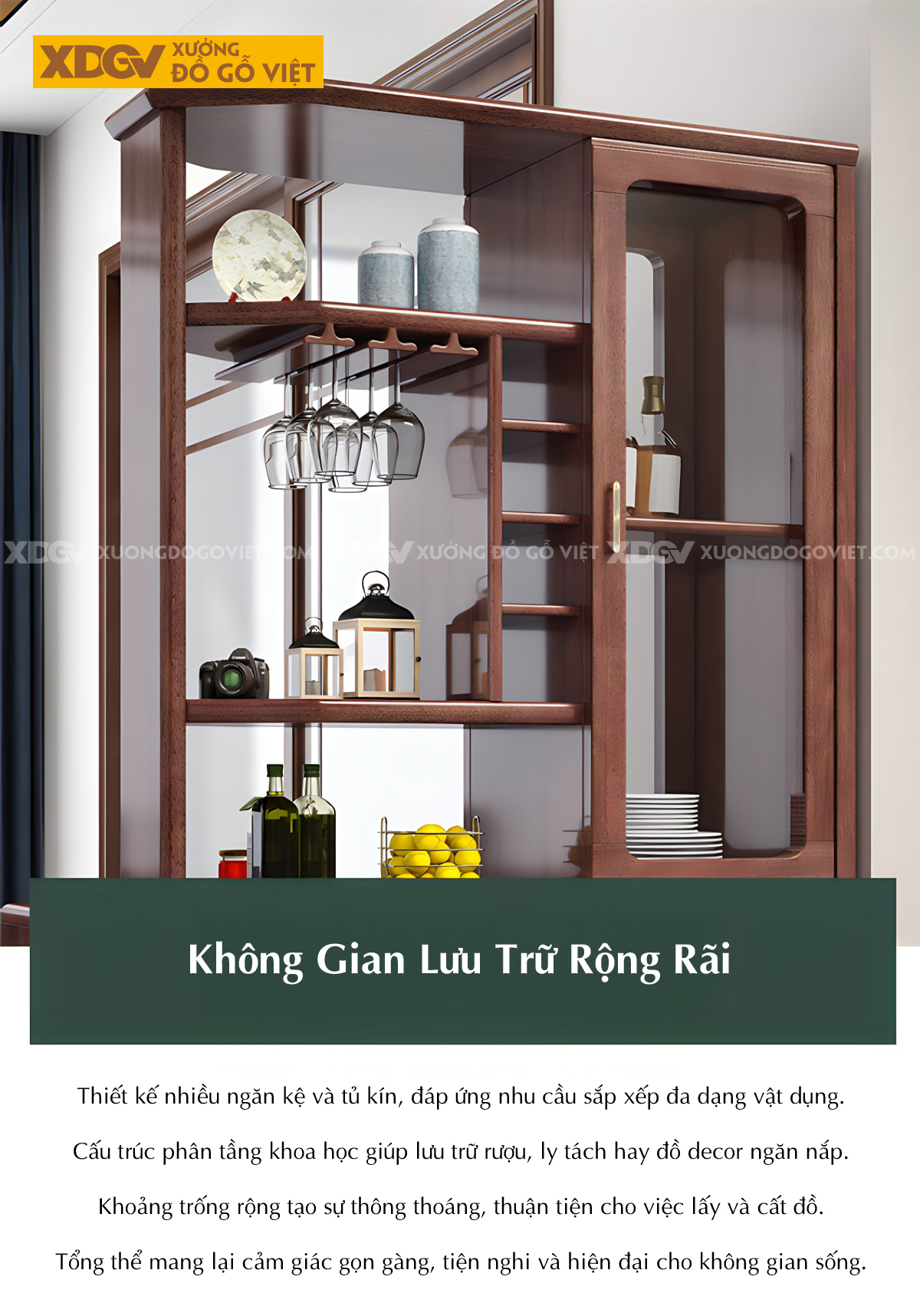 Tủ Rượu Gỗ Sồi Tủ Kệ Ngăn Phòng Bo Góc Trưng Bày Phối Kính