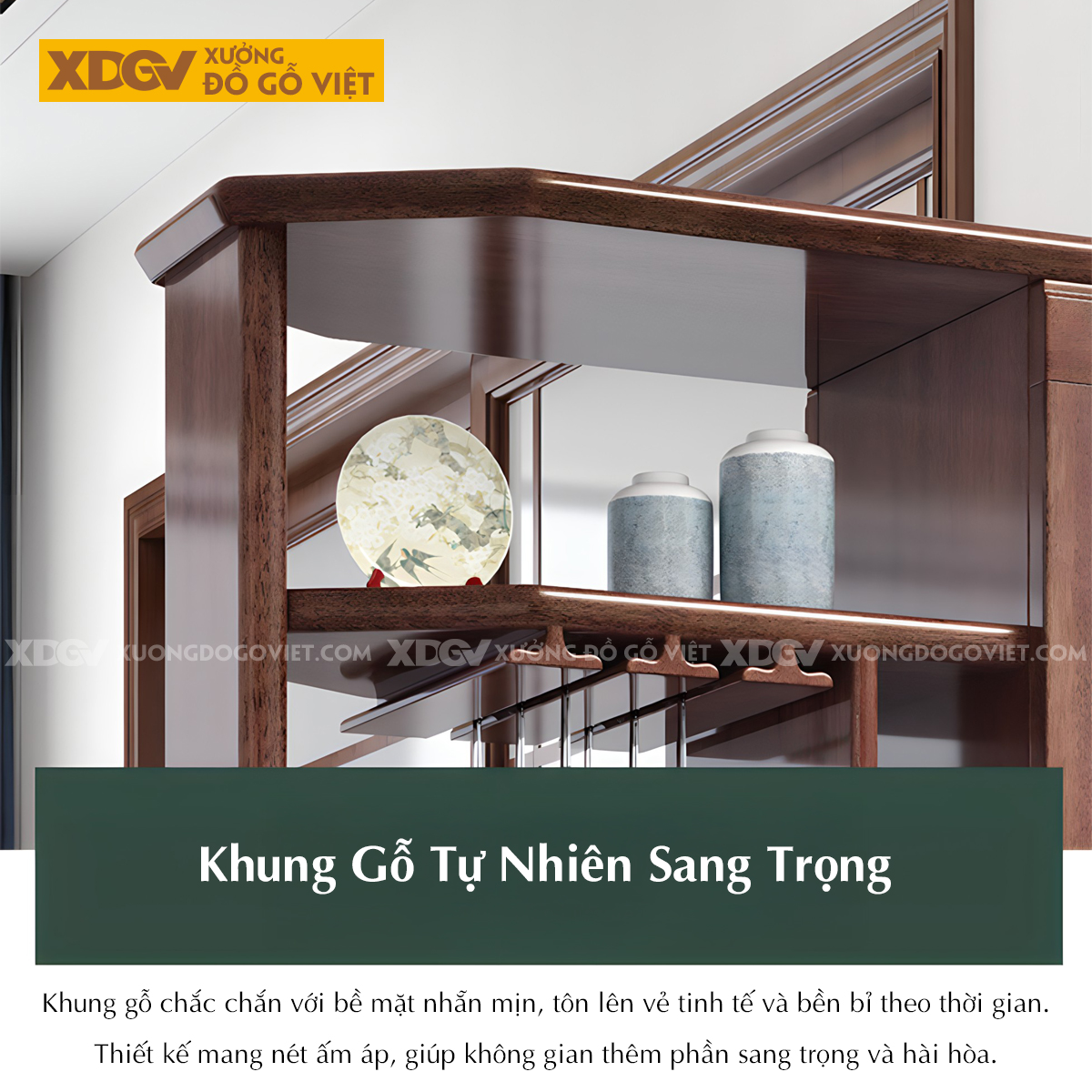 Tủ Rượu Gỗ Sồi Tủ Kệ Ngăn Phòng Bo Góc Trưng Bày Phối Kính