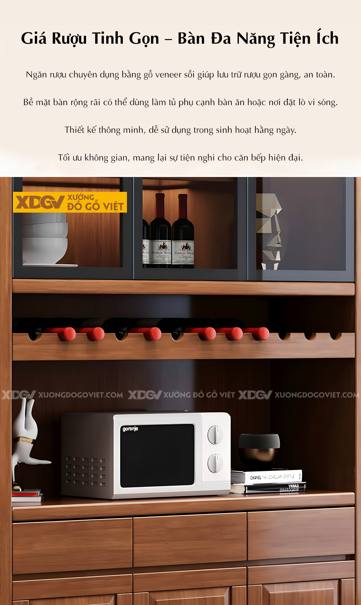 Tủ Rượu Phòng Khách Gỗ Sồi Đa Tầng Cánh Kính Lưu Trữ Đa Năng