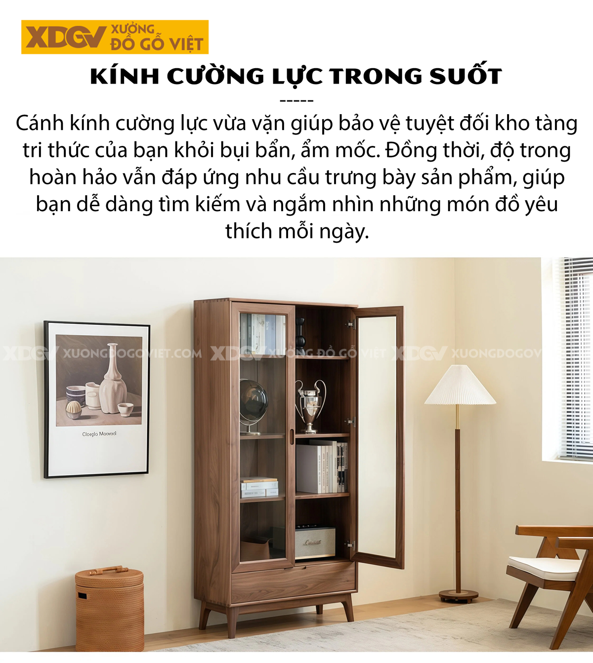 Tủ Sách Bắc Âu Gỗ Óc Chó Phối Đỉnh Vòm Chân Cao Thanh Mảnh