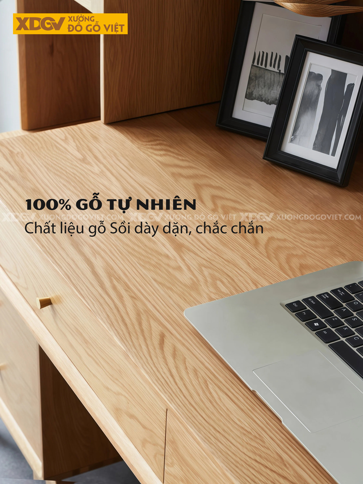 Tủ Sách Hồ Sơ Kết Hợp Bàn Làm Việc 2 Ngăn Kéo Gỗ Sồi Mỹ