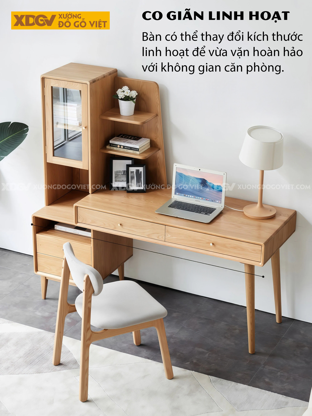 Tủ Sách Hồ Sơ Kết Hợp Bàn Làm Việc 2 Ngăn Kéo Gỗ Sồi Mỹ