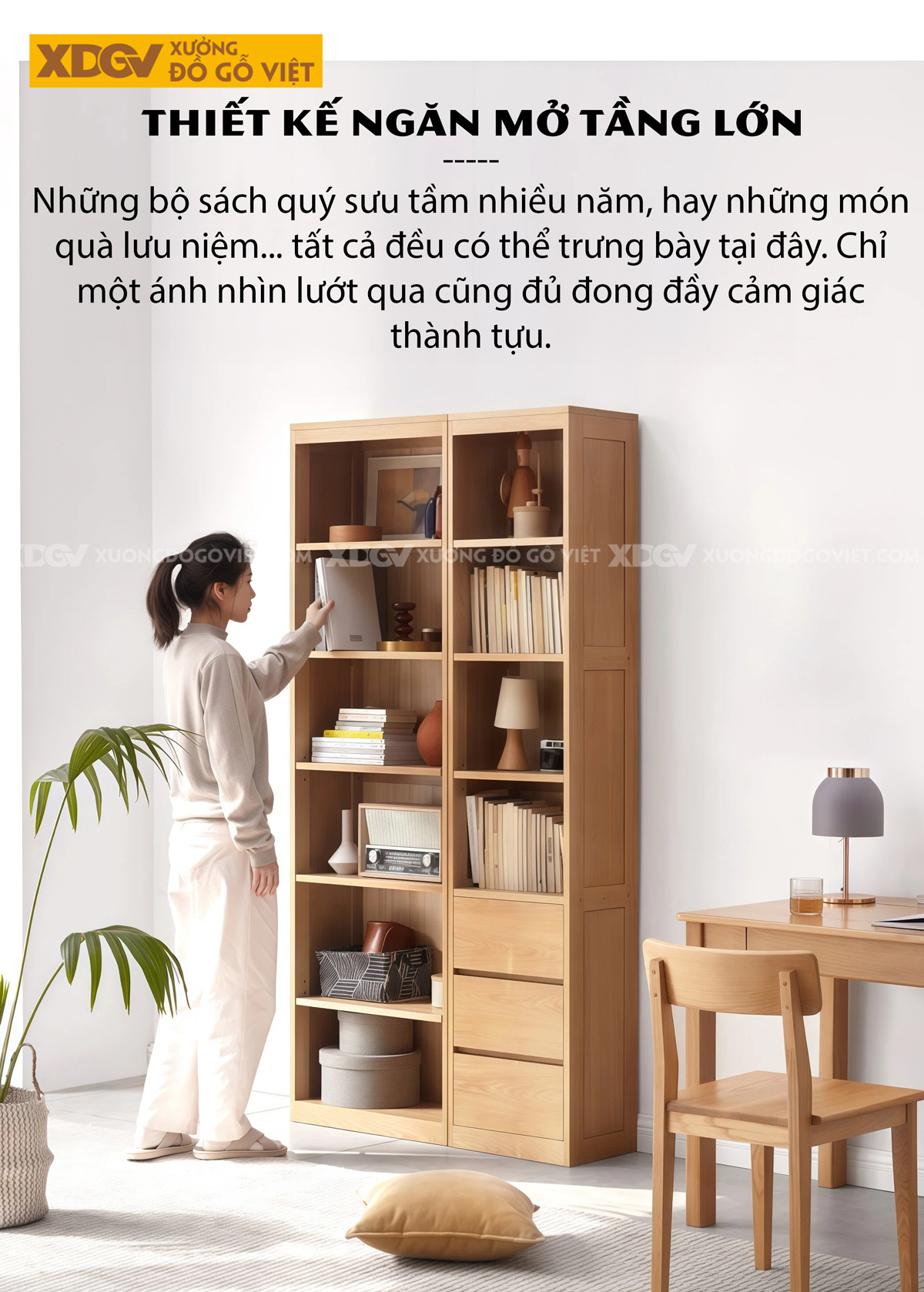 Tủ Sách Tân Cổ Điển Gỗ Sồi Chân Bệt Kết Hợp Cánh Kính Sọc Mờ