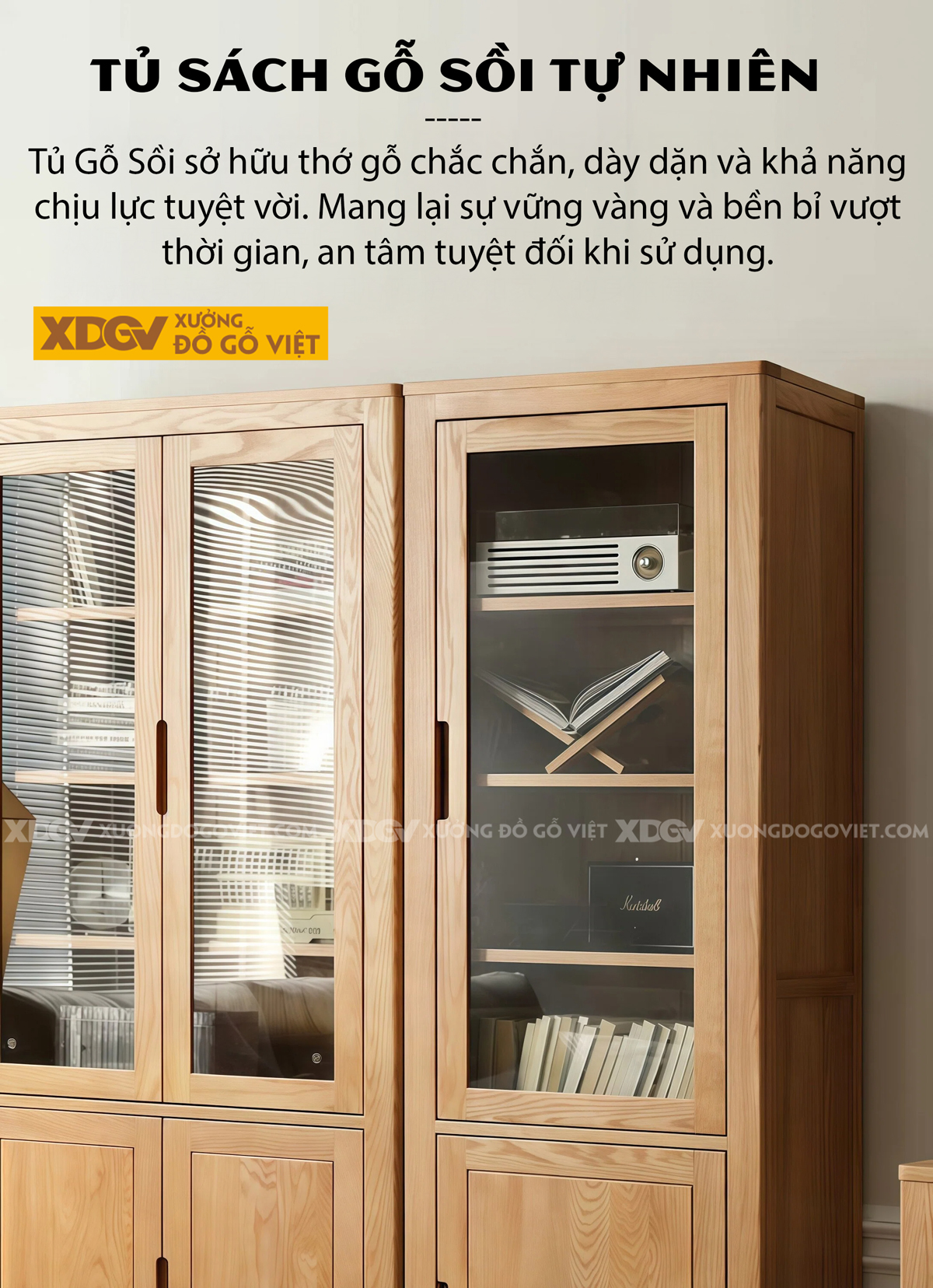 Tủ Sách Tối Giản Gỗ Sồi Cấu Trúc Kệ Mở Đường Nét Tinh Giản