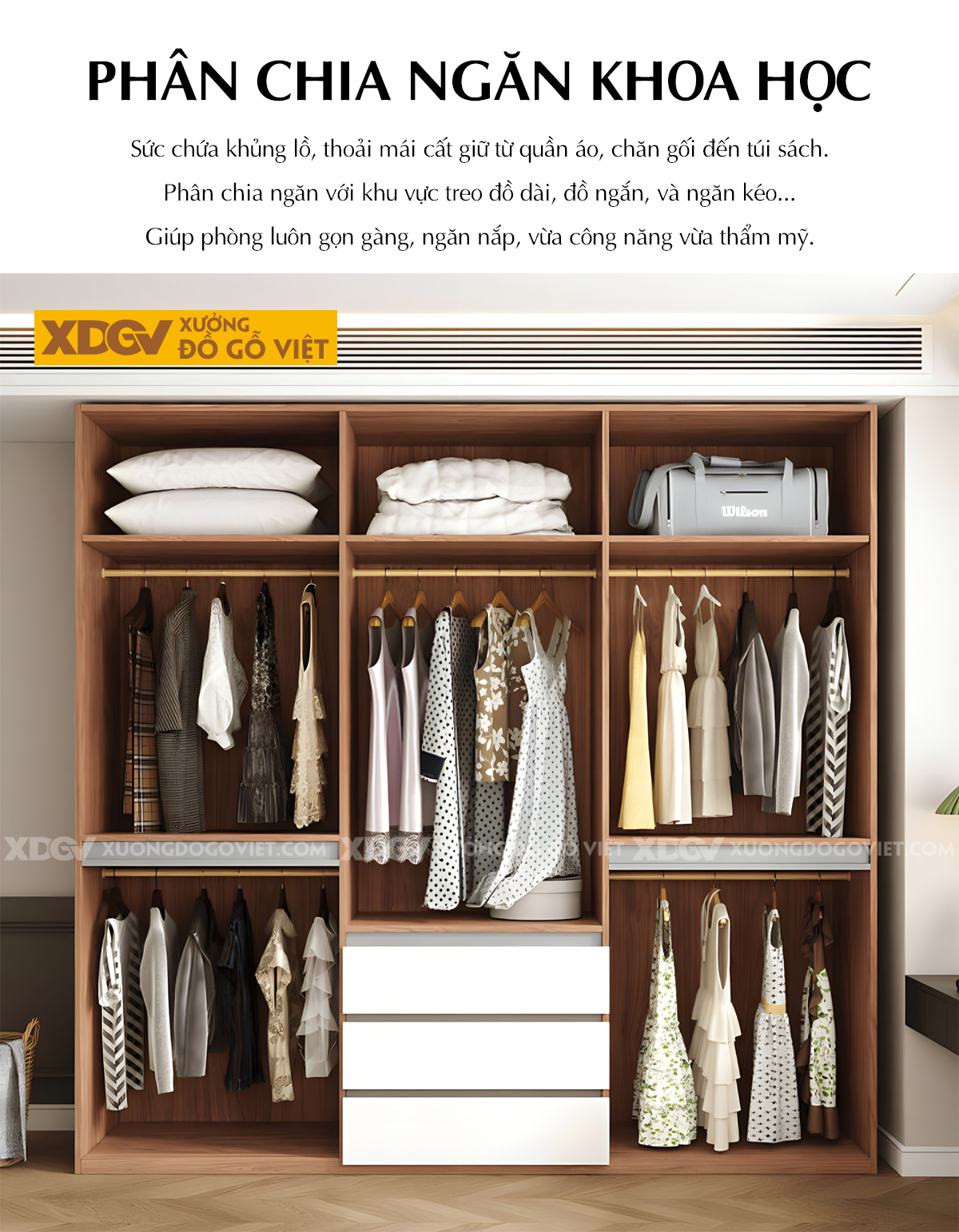 Tủ Treo Áo Gỗ Cao Su Hiện Đại Cánh Sơn Trắng Tay Âm Dưới