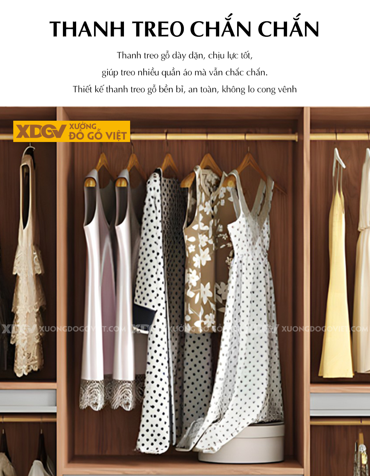 Tủ Treo Áo Gỗ Cao Su Hiện Đại Cánh Sơn Trắng Tay Âm Dưới