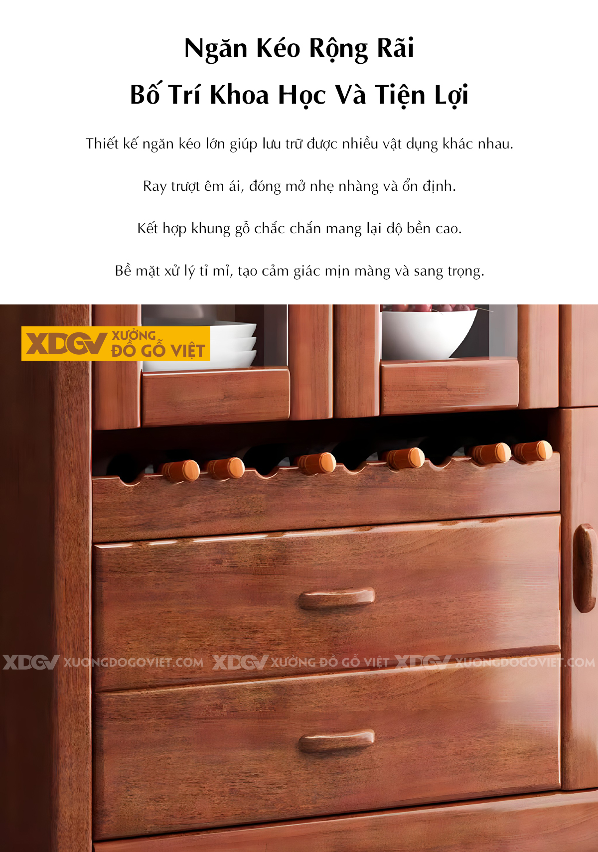 Tủ Trưng Bày Rượu Phòng Khách Gỗ Cao Su Hiện Đại 3 Cánh Kính