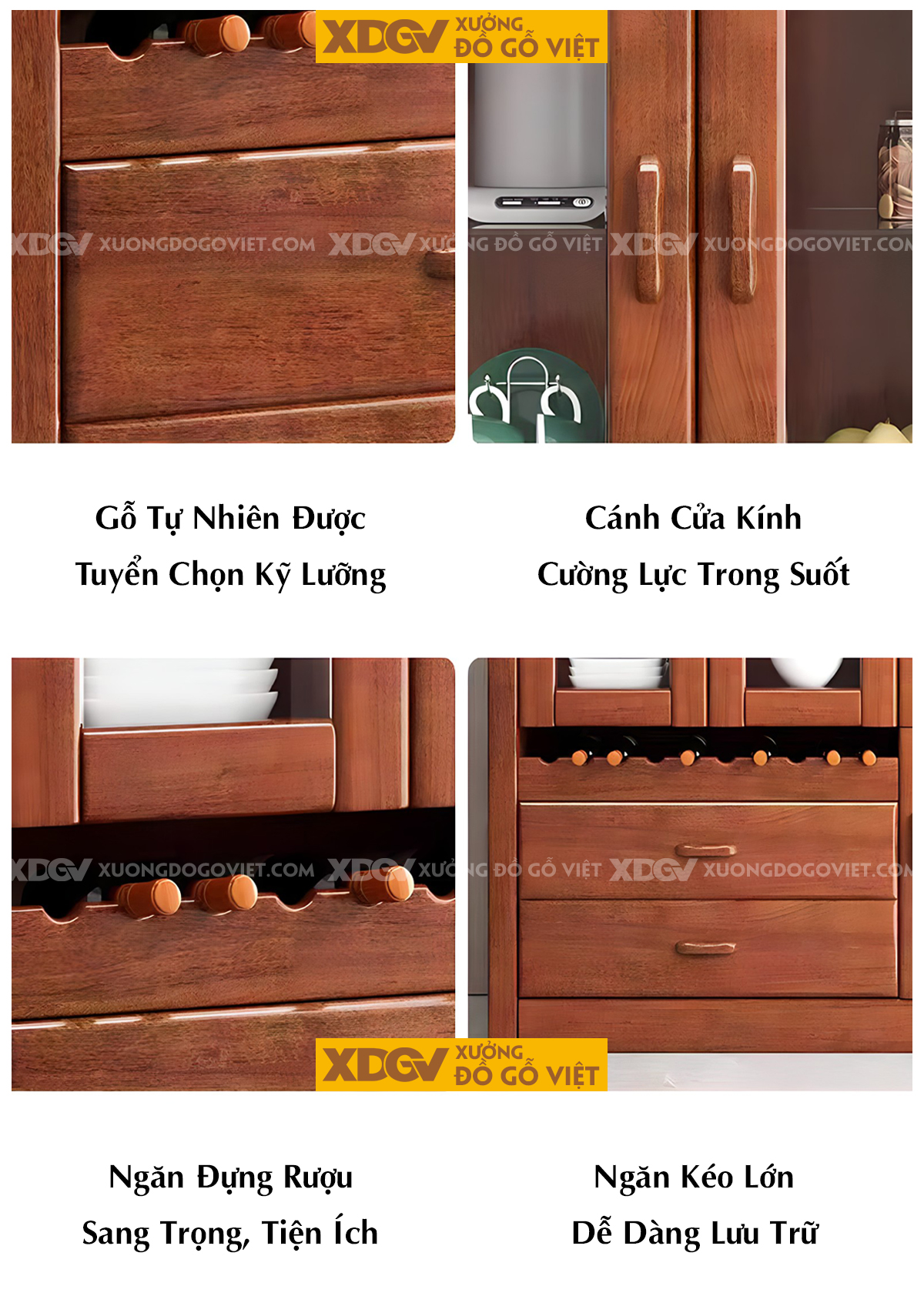 Tủ Trưng Bày Rượu Phòng Khách Gỗ Cao Su Hiện Đại 3 Cánh Kính